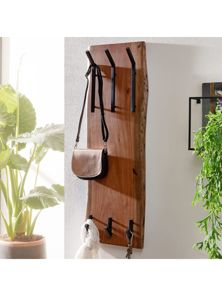KADIMA DESIGN Wandgarderobe Akazie & Metall, Natürliche Baumkante, 35.5x100x11 cm günstig kaufen onesize