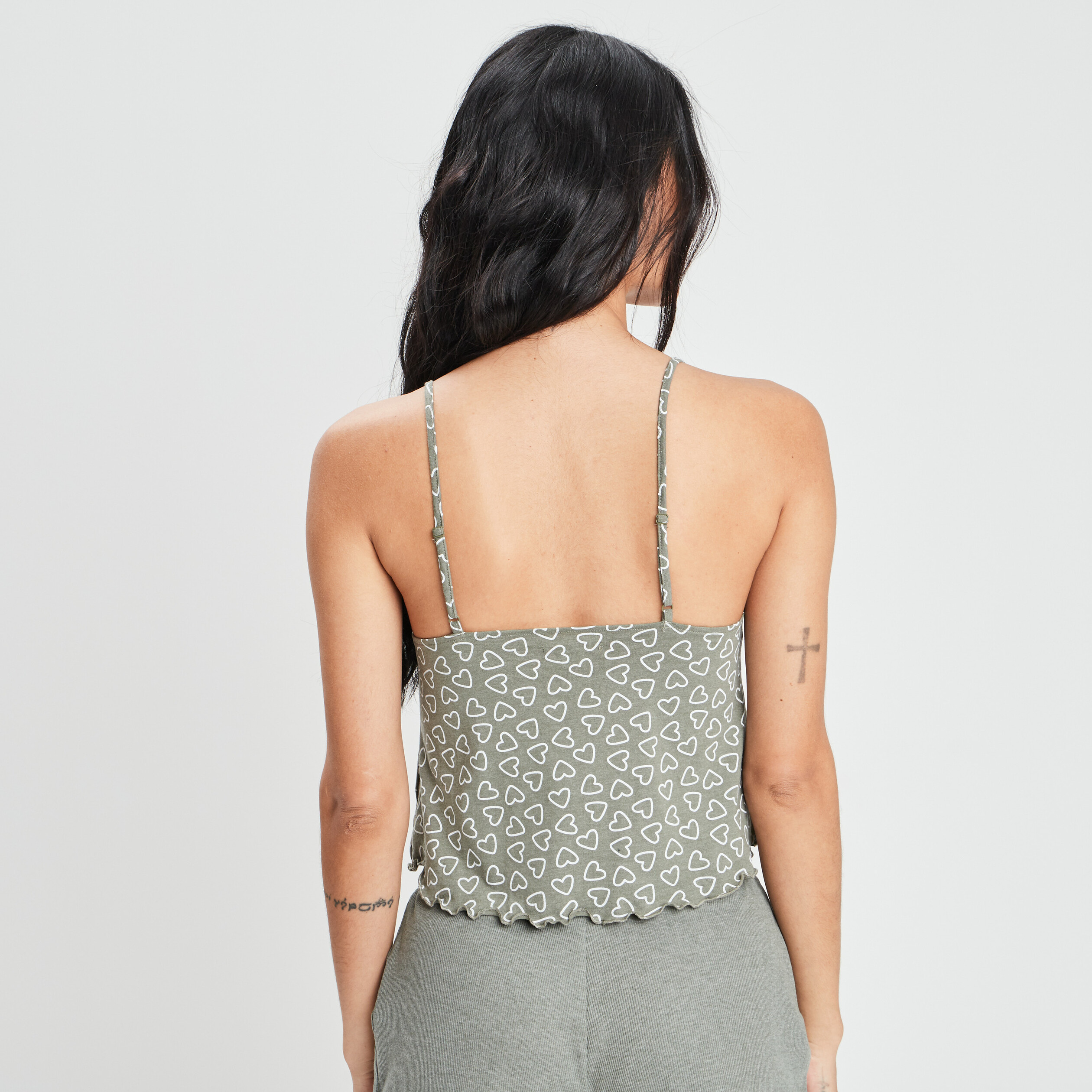 Haut de pyjama débardeur court col en V vert kaki femme | La Halle