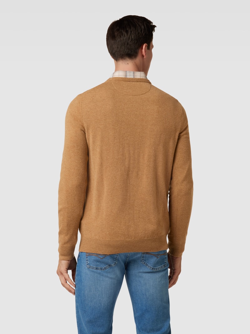 Strickpullover aus Wolle mit Logo-Stitching in hellbraun
