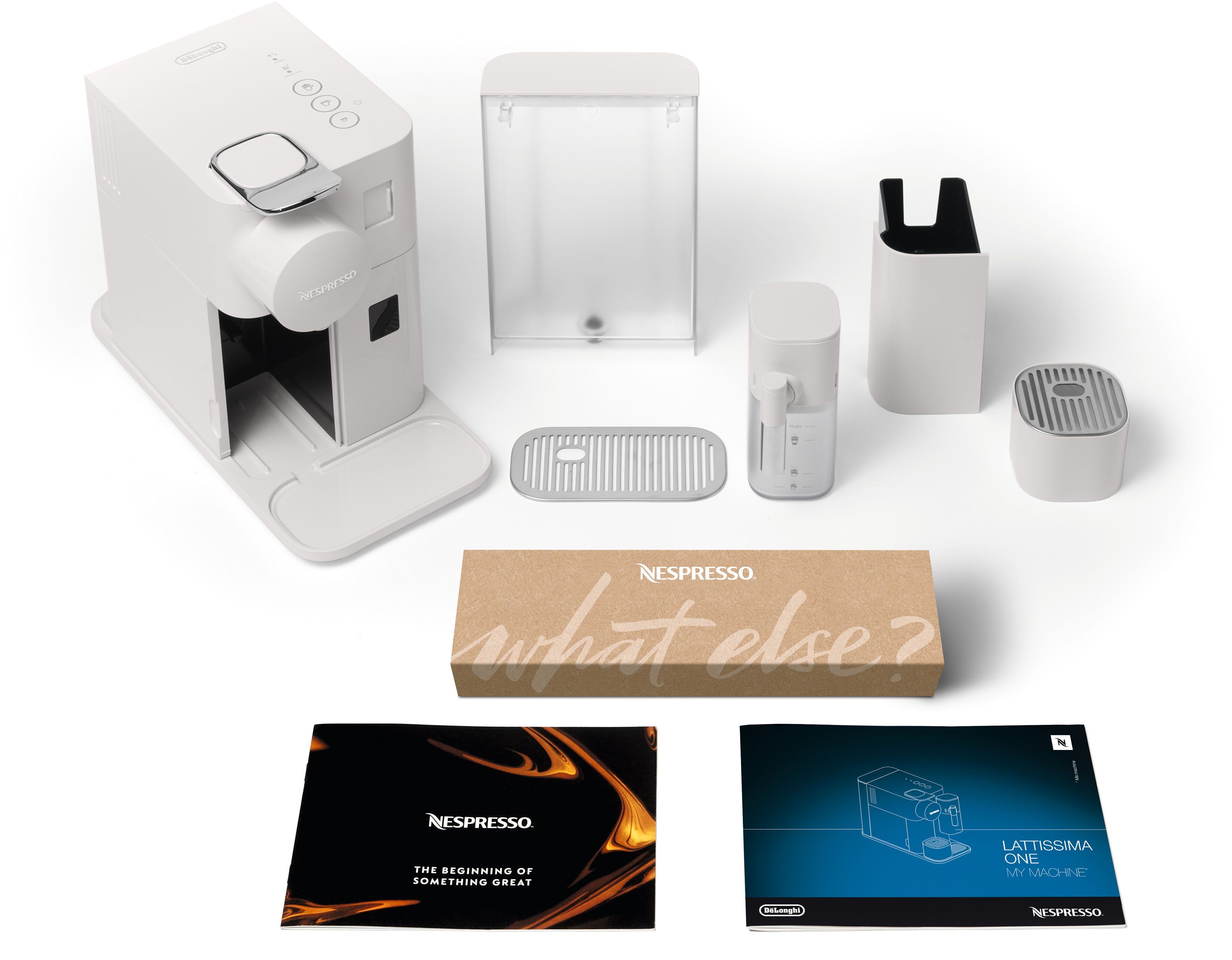 Nespresso Kapselmaschine Lattissima One EN510.W von DeLonghi, White, inkl. Willkommenspaket mit 7 Kapseln