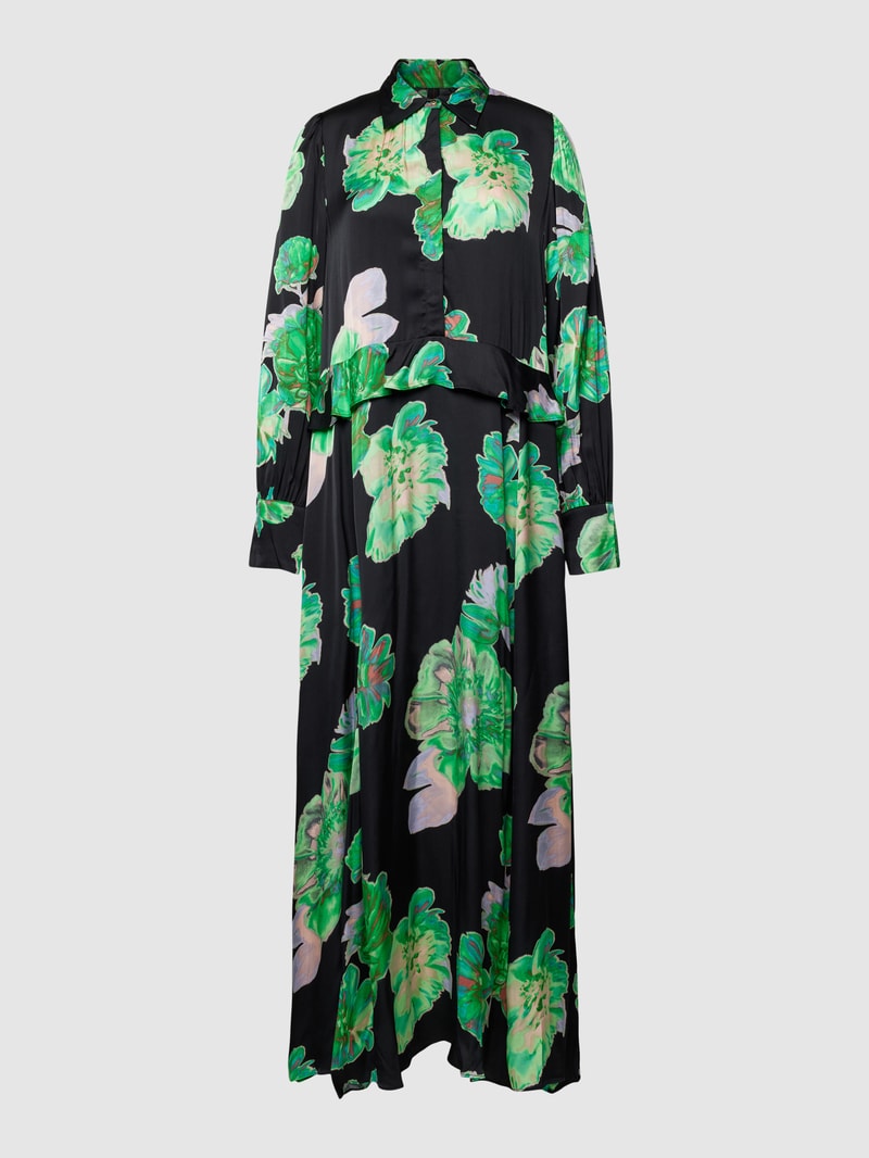 Maxikleid mit Allover-Muster in schwarz