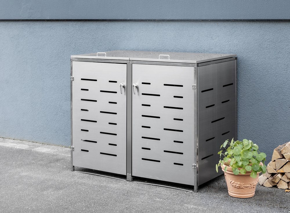 HC Garten & Freizeit Mülltonnenverkleidung 2er Mülltonnenbox, Edelstahl
