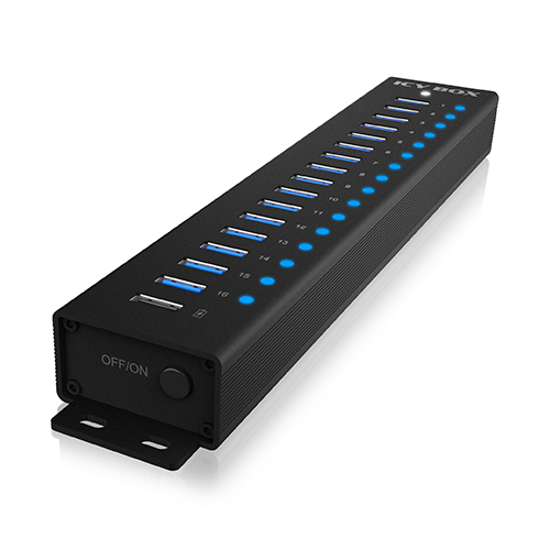 ICY BOX IB-HUB1717-U3, 16 1 port USB Hub, 16x USB, 1x USB Laden, USB 3.2 Gen 1, 96W