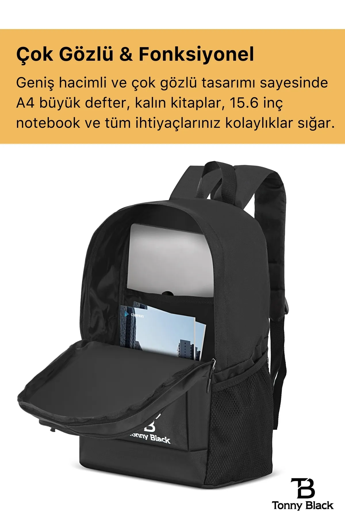 Tonny Black  Original 15,6" Unisex Orthopädischer Rücken gestützter Rucksack mit Laptopfach für Notebook-Computer