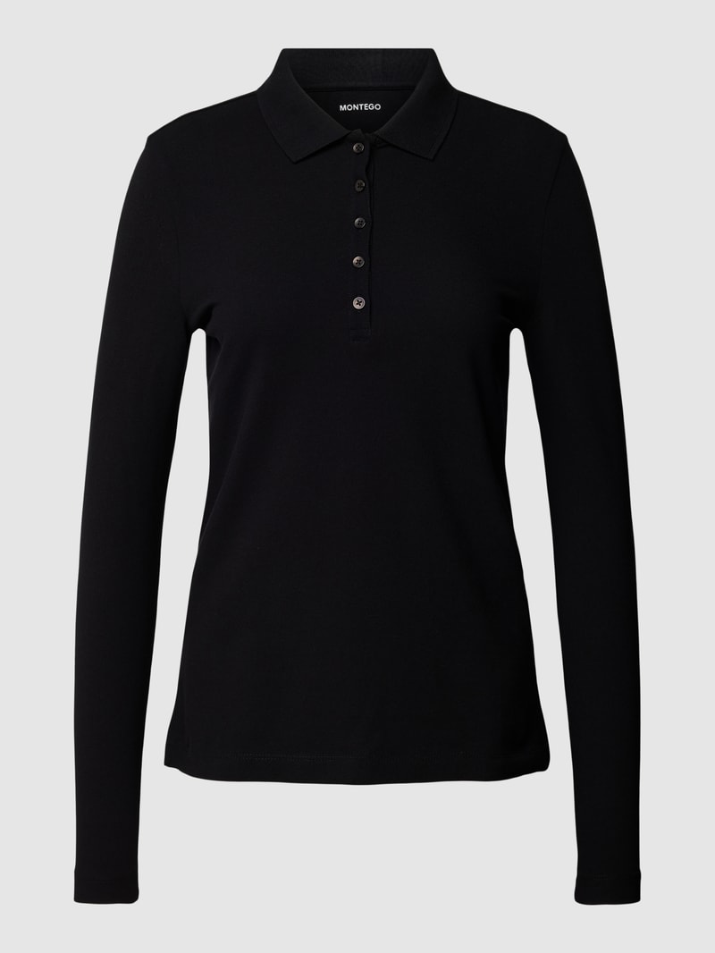 Longsleeve mit Polokragen in schwarz