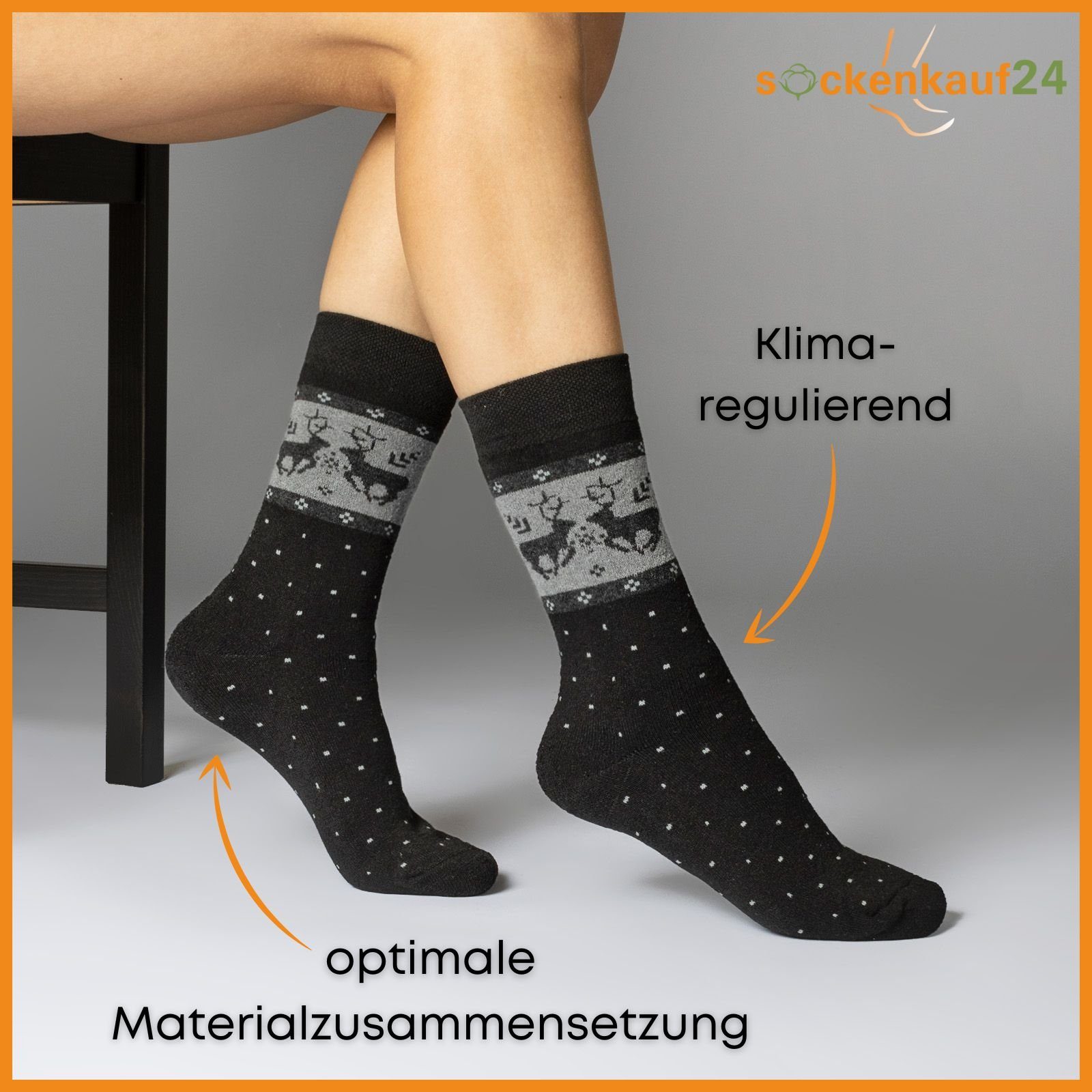sockenkauf24 Thermosocken 6 oder 12 Paar Damen Wintersocken D27 kuschlig warm (6-Paar, 39-42) mit Innenfrottee - 11827 WP
