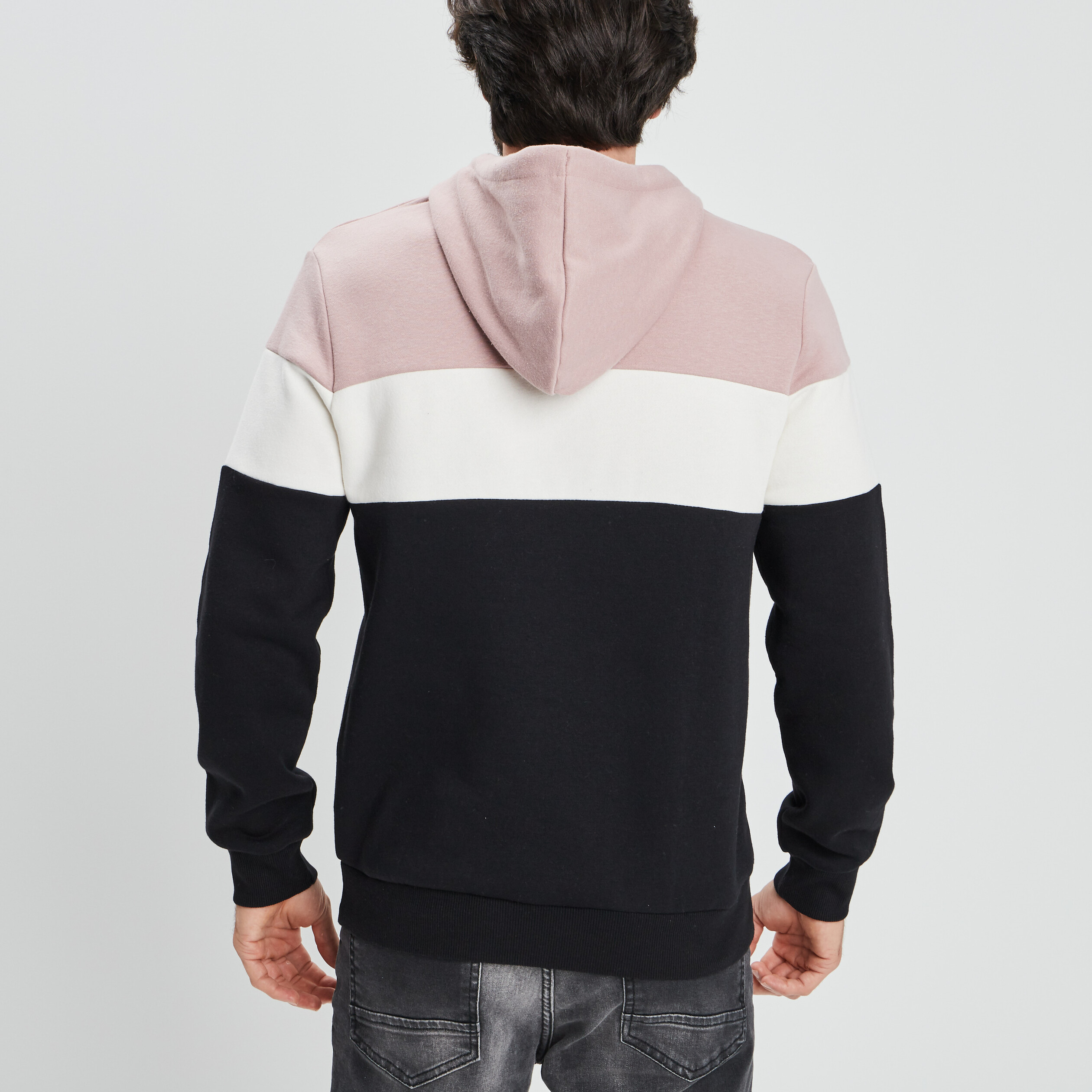 Sweat tricolor à capuche hoodie vieux rose homme | La Halle