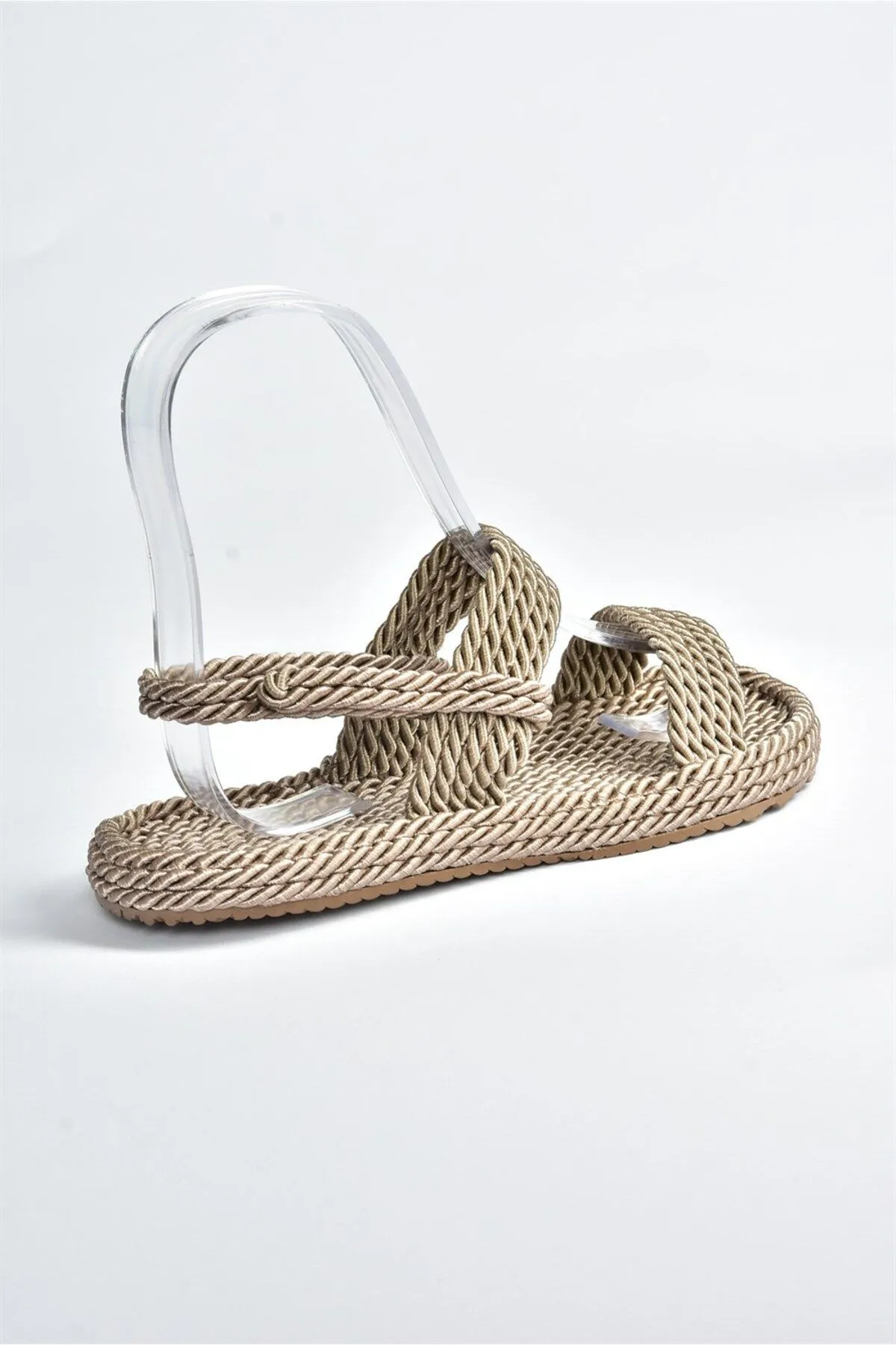 Fox Shoes  Damen-Sandalen aus Nerzseil mit Schnürung aus Stroh K596012104