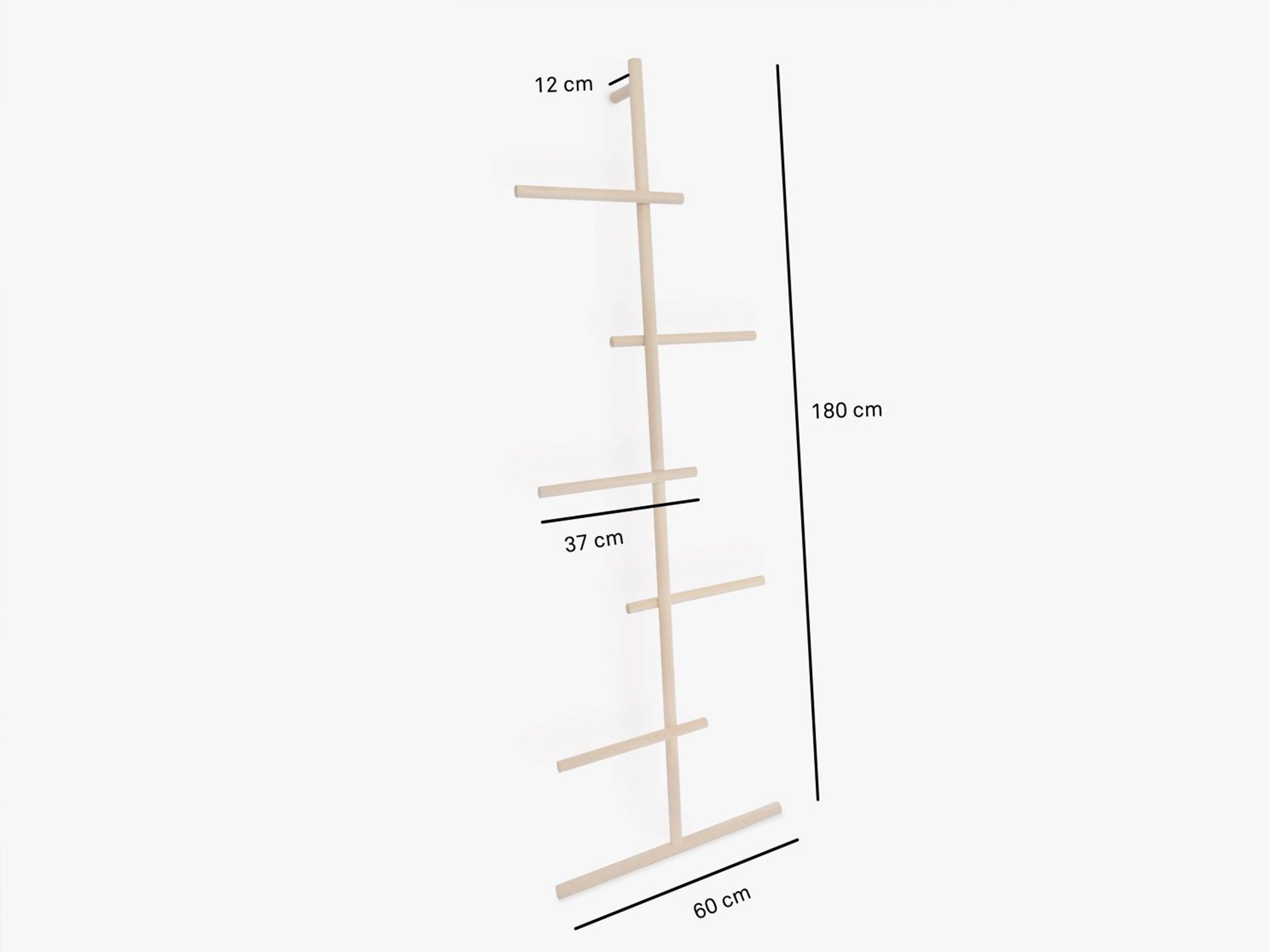 kommod Leiterregal WENDRA, Kleiderleiter, Kleiderständer – 180 x 60 x 12 cm – Eiche massiv natur