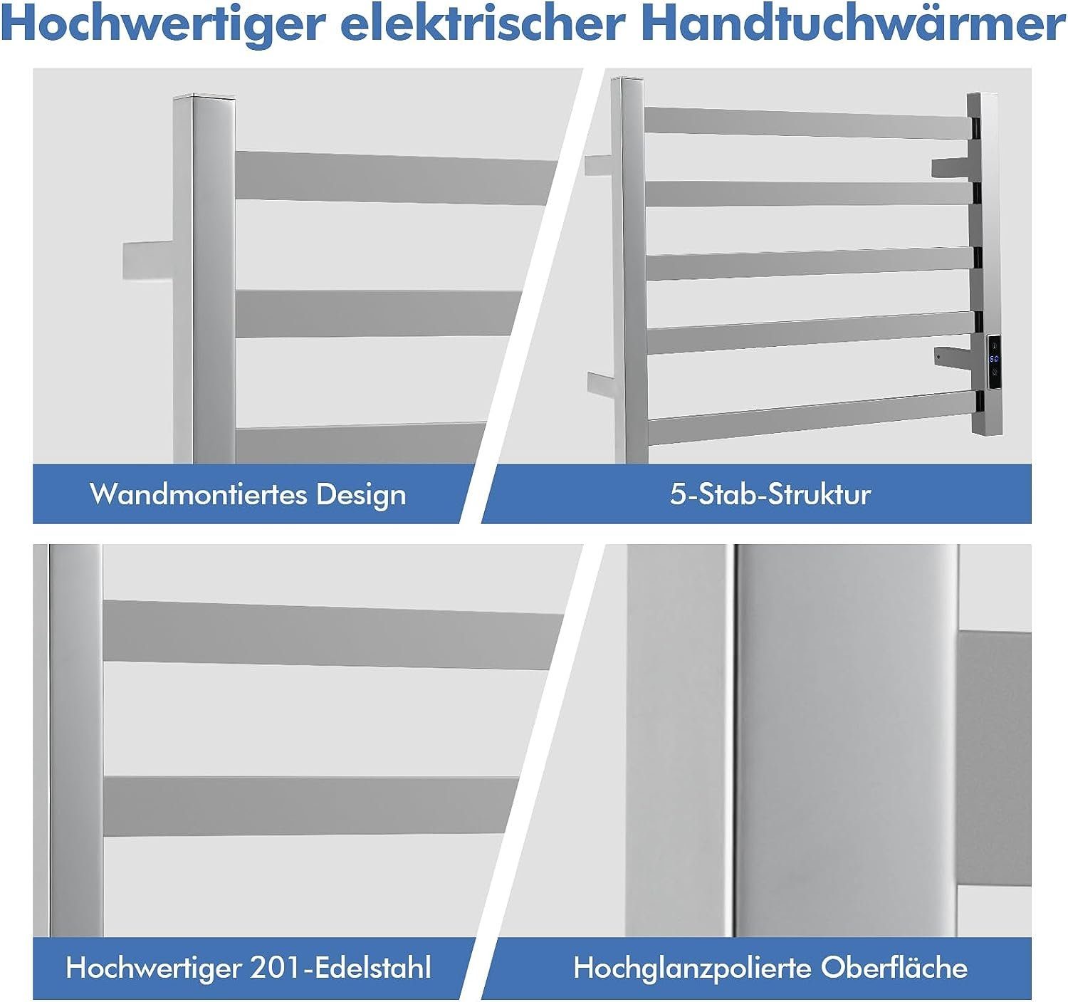 KOMFOTTEU Elektrischer Badheizkörper, mit LED-Touchscreen & Thermostat, Timer & Überhitzungsschutz