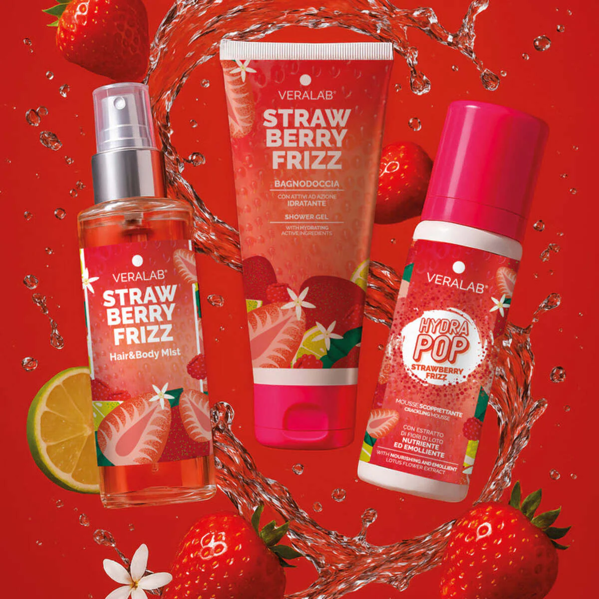 Strawberry Frizz -vartalosetti - matkapakkaus - lahjapakkaukset kasvoille ja vartalolle