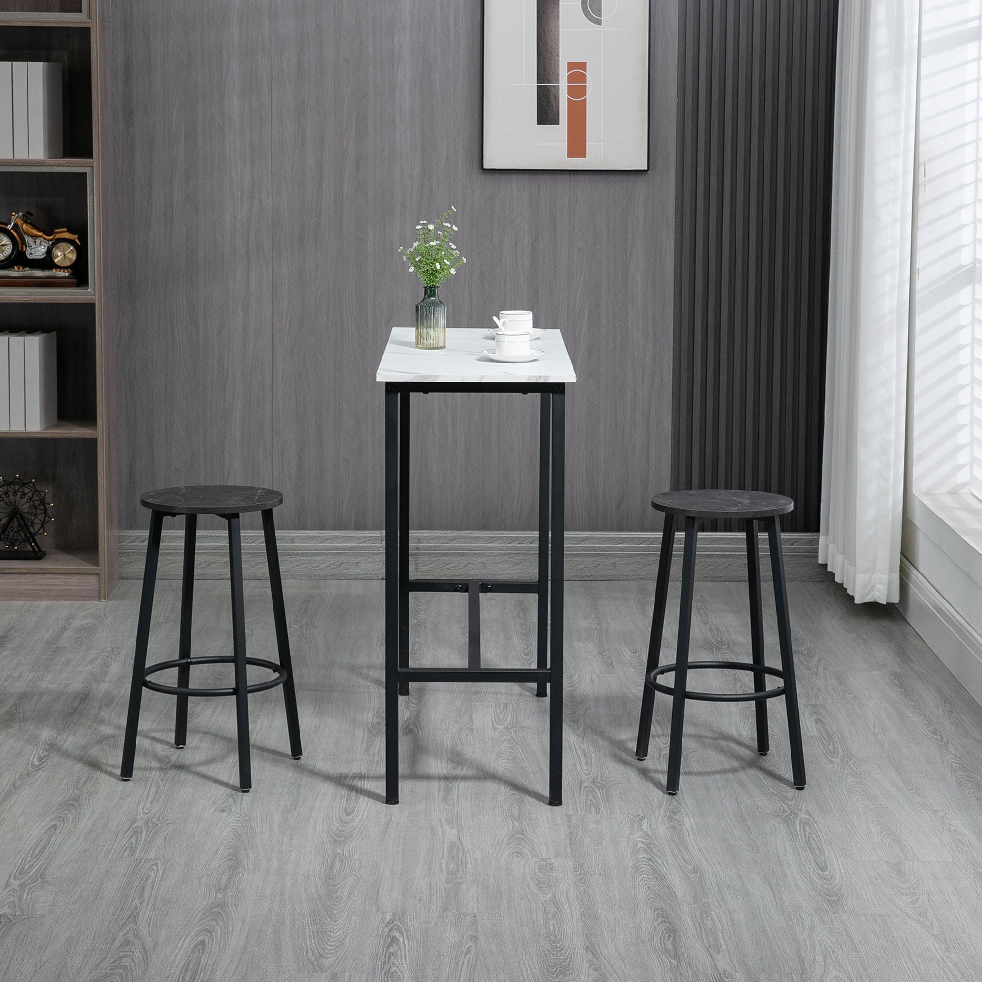 HOMCOM Bargruppe Bartisch mit Barhocker Set, 3-teiliges Bartisch Set für Esszimmer, (3-tlg)
