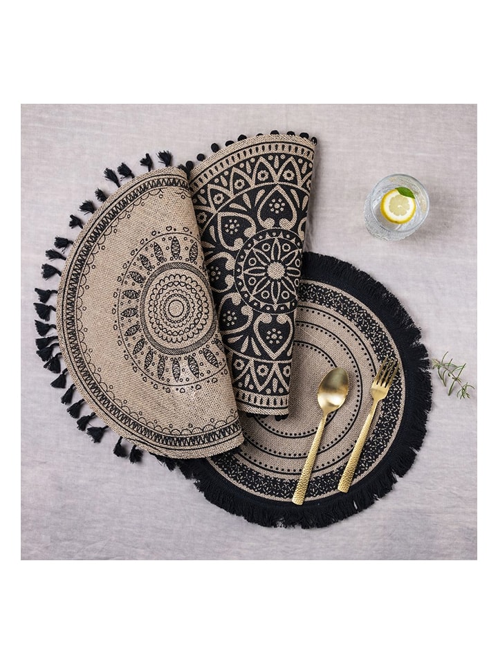 Villa d´Este 6er-Set: Tischsets in Schwarz/ Beige - Ø 38 cm günstig kaufen onesize