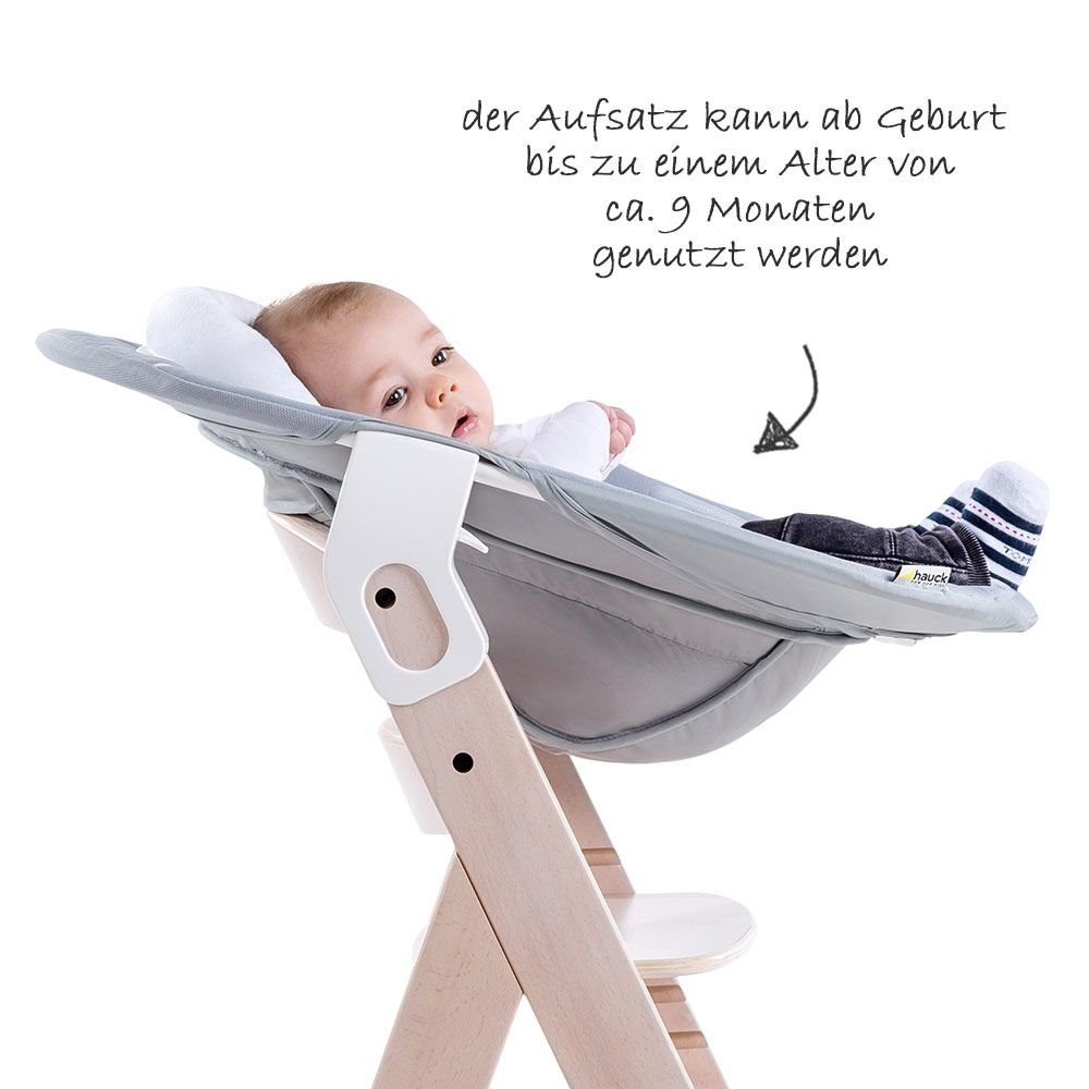 Hauck Hochstuhl Beta Plus Whitewashed - Newborn Set (Set, 5 St), Holz Babystuhl ab Geburt, Aufsatz für Neugeborene, Sitzauflage, Tisch