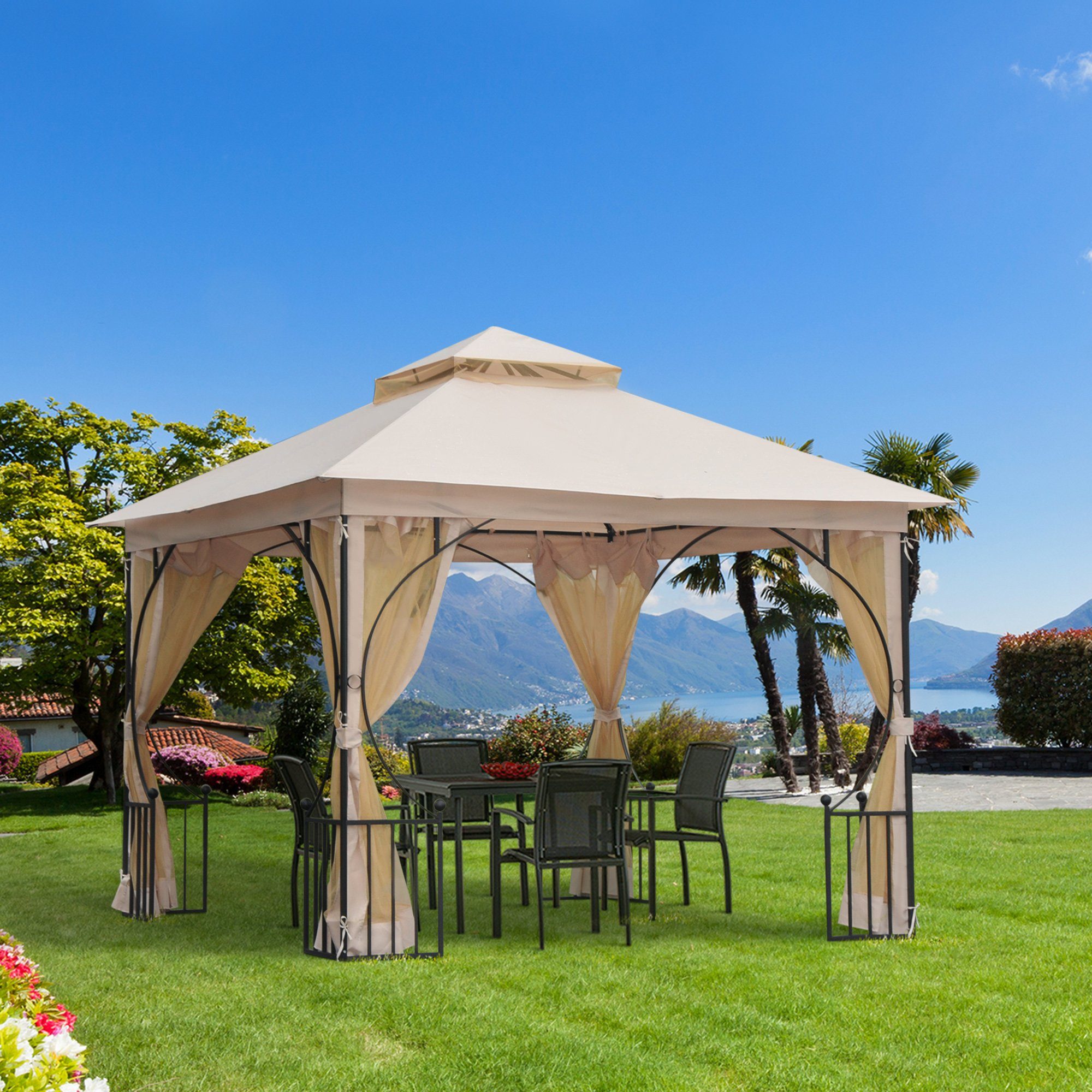 Outsunny Pavillon Gartenpavillon mit Doppeldach