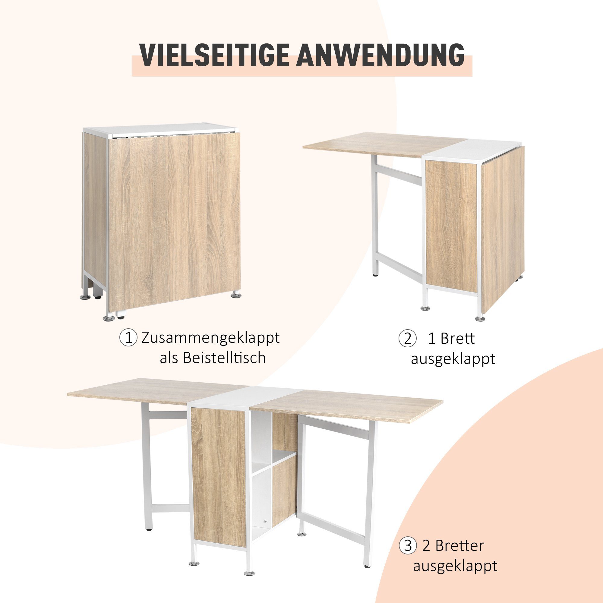 HOMCOM Klapptisch Klapptisch mit Stauraum
