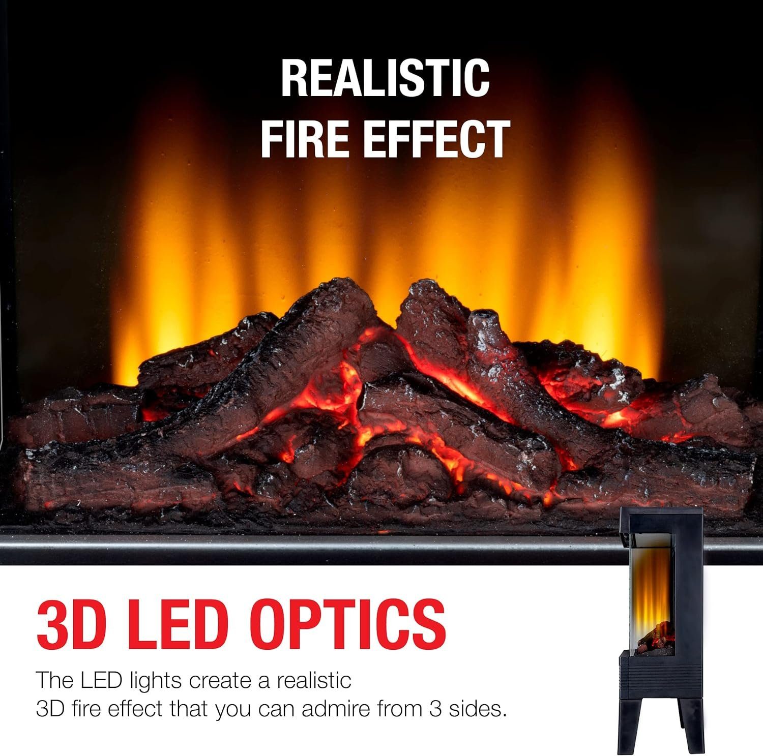 habeig Elektrokamin Elektrokamin Pisa Kamin Elektrisch 2000W LED mit Heizung & Kaminfeuer, 3D-LED Effekt