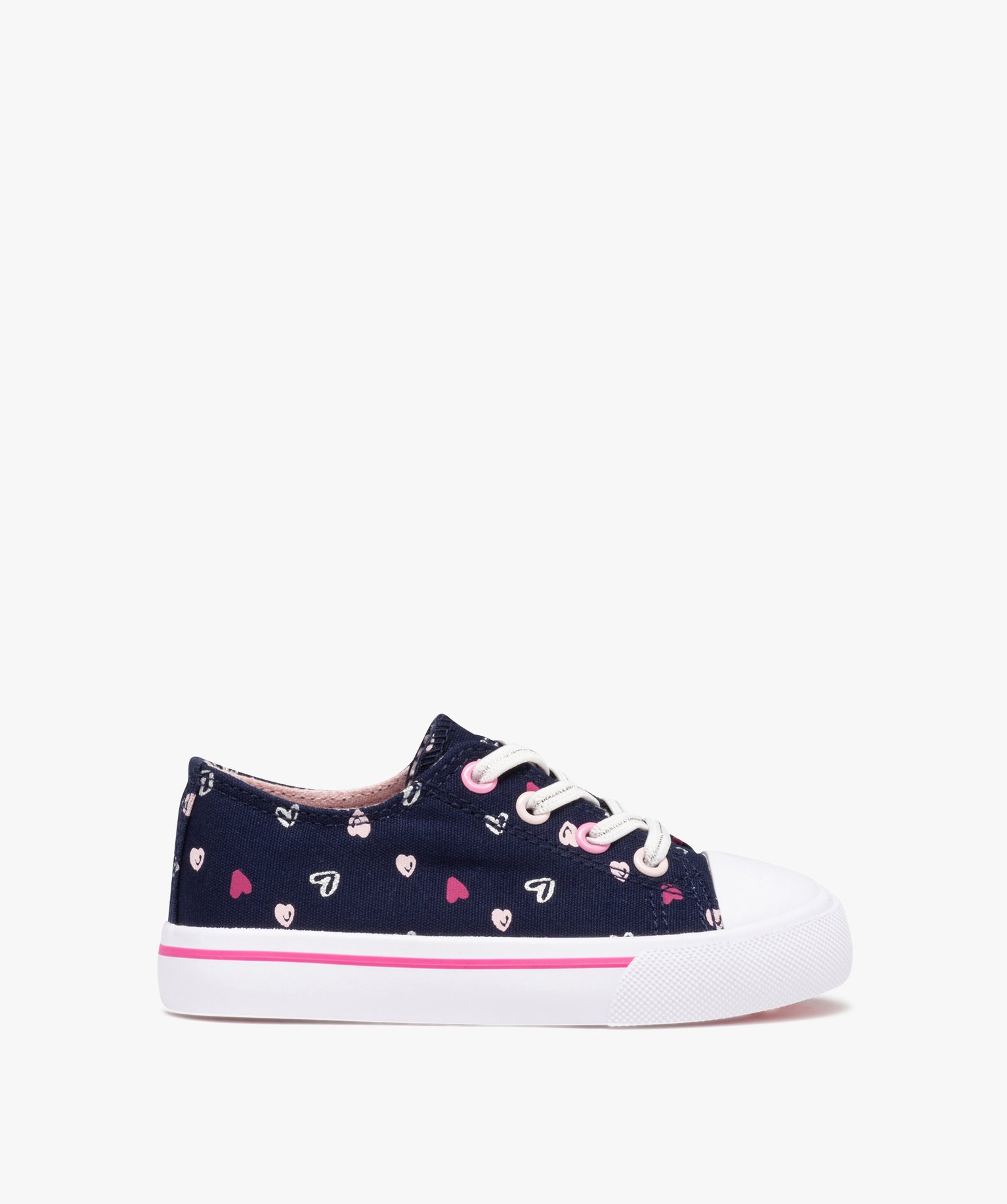 Tennis fille en toile imprimée fermeture lacets élastiques marine | GEMO