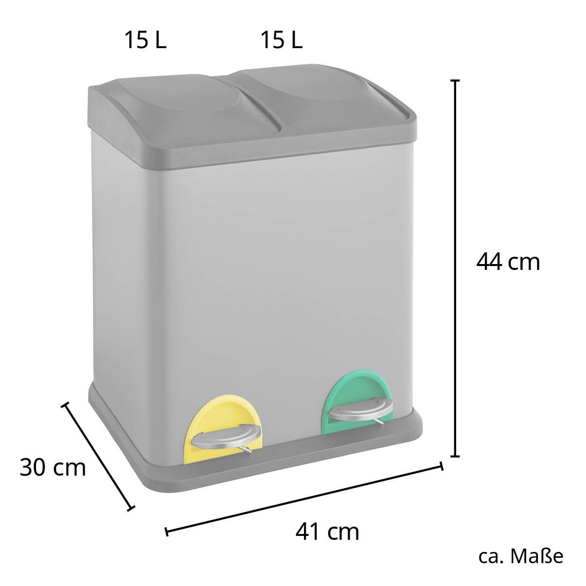 SVITA Mülltrennsystem TC2X15, Küchen-Eimer, Abfalleimer, 2er-Mülleimer, Mülltrennung, Grau