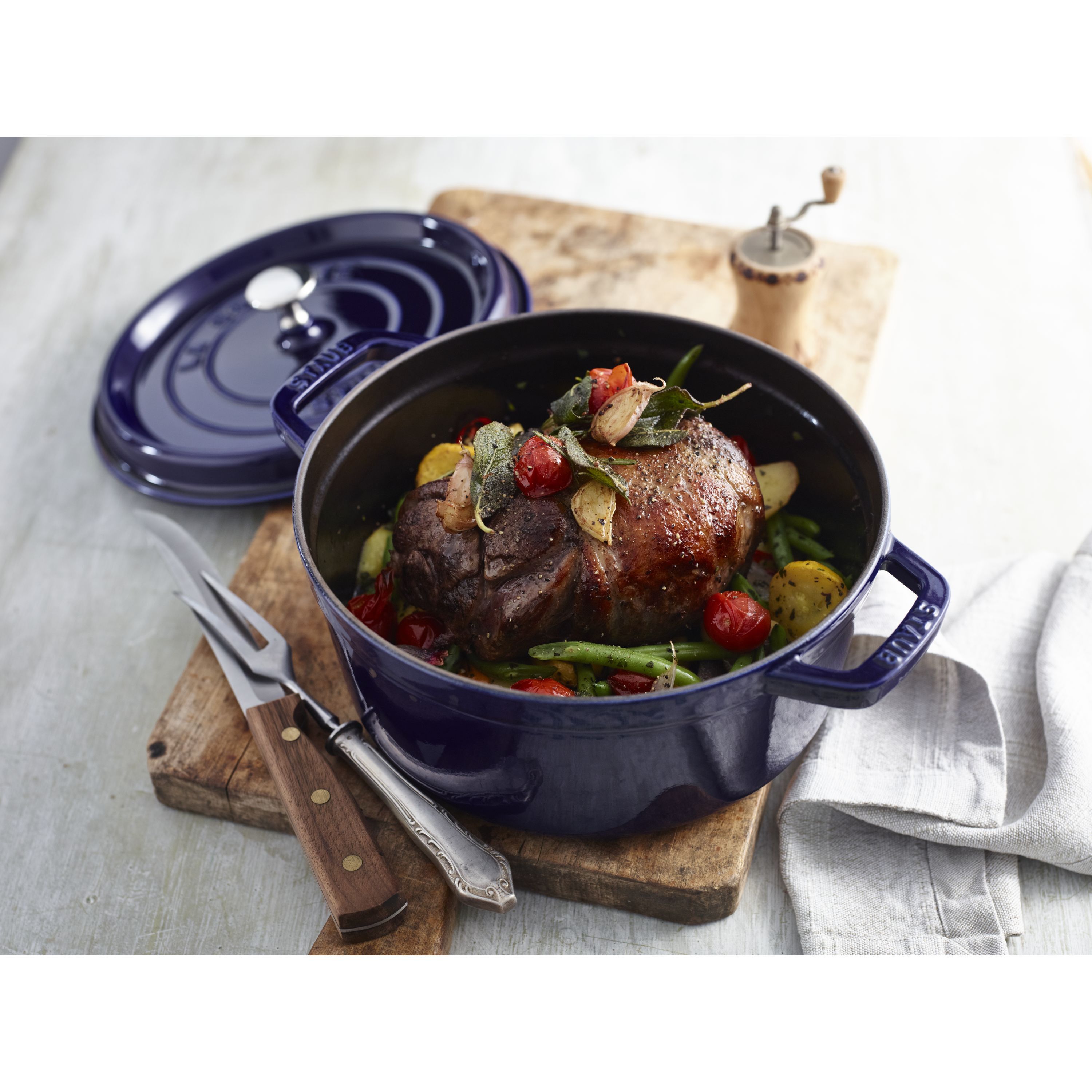 Cocotte 24 cm, rund, Dunkelblau, Gusseisen