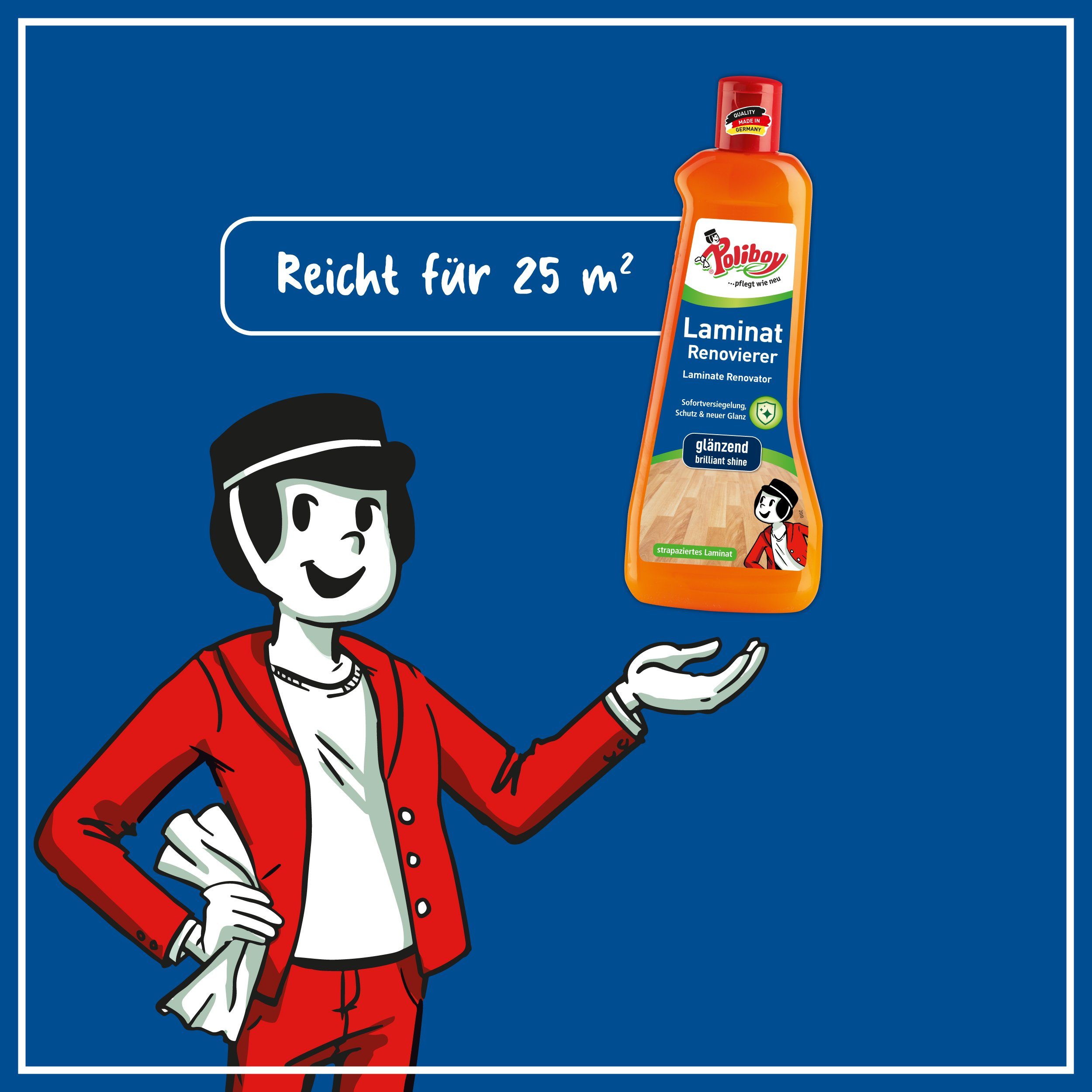 poliboy Laminat Renovierer - Sofort Versiegelung - 500ml - Laminatreiniger (lang anhaltenden Glanz und Schutz für Laminatböden - Made in Germany)