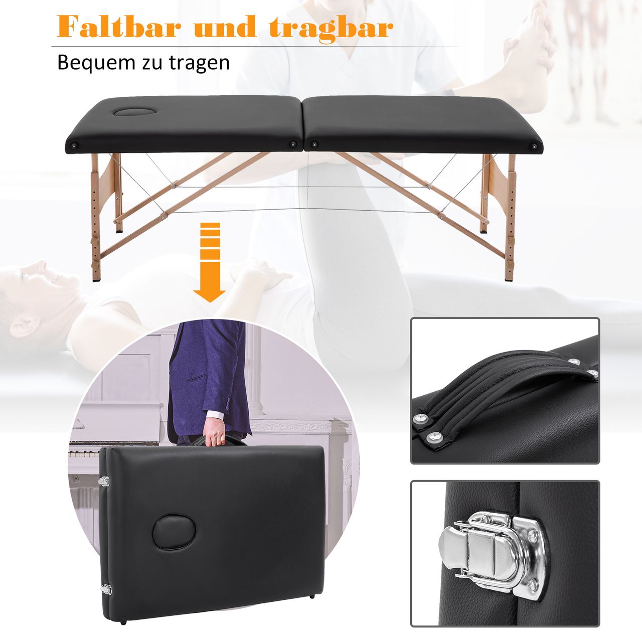 HOMCOM Massageliege Mobiler Massagetisch Höhenverstellbar Kosmetik Bank Holz
