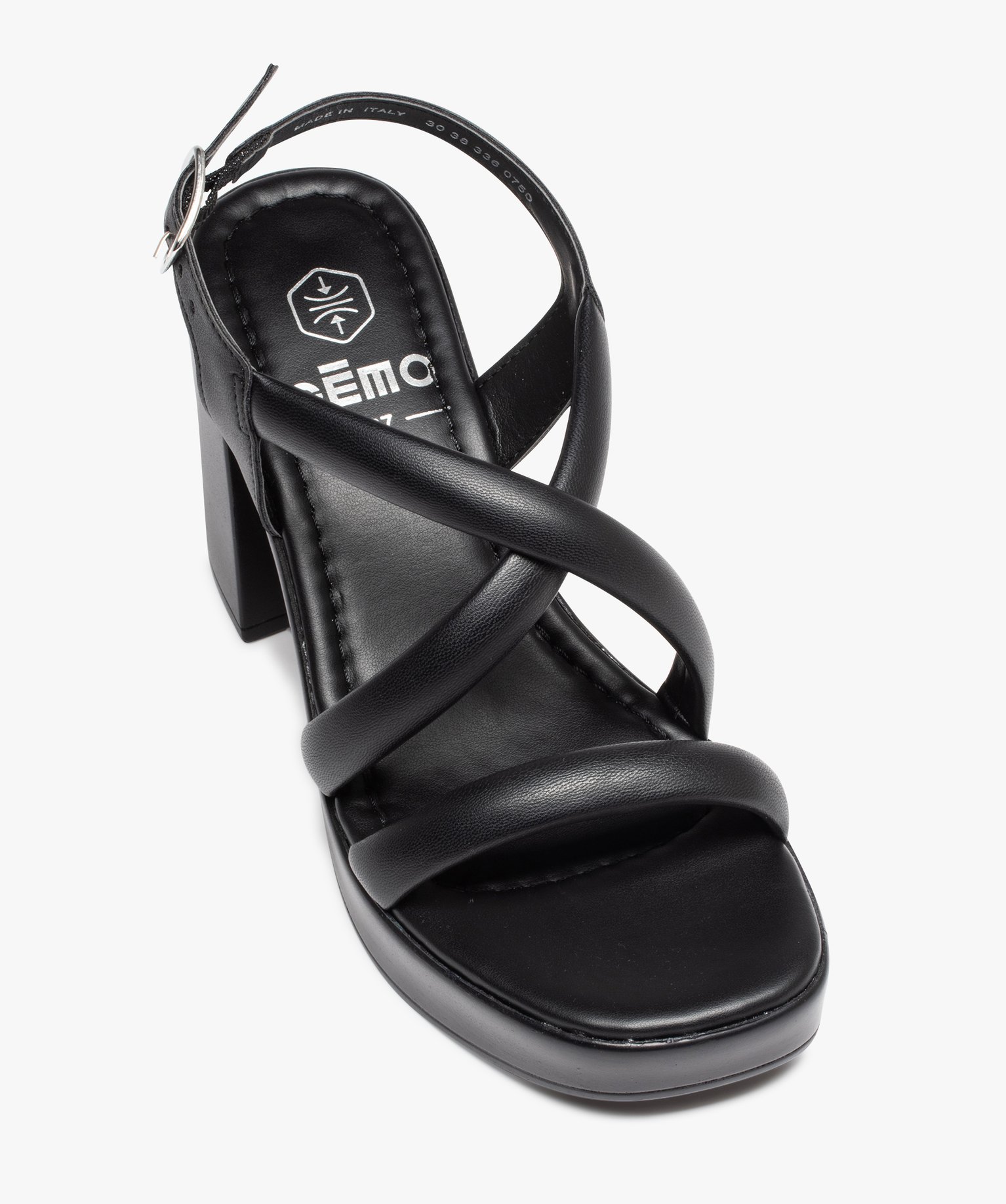 Sandales femme unies à talon carré avec brides tubulaires noir | GEMO