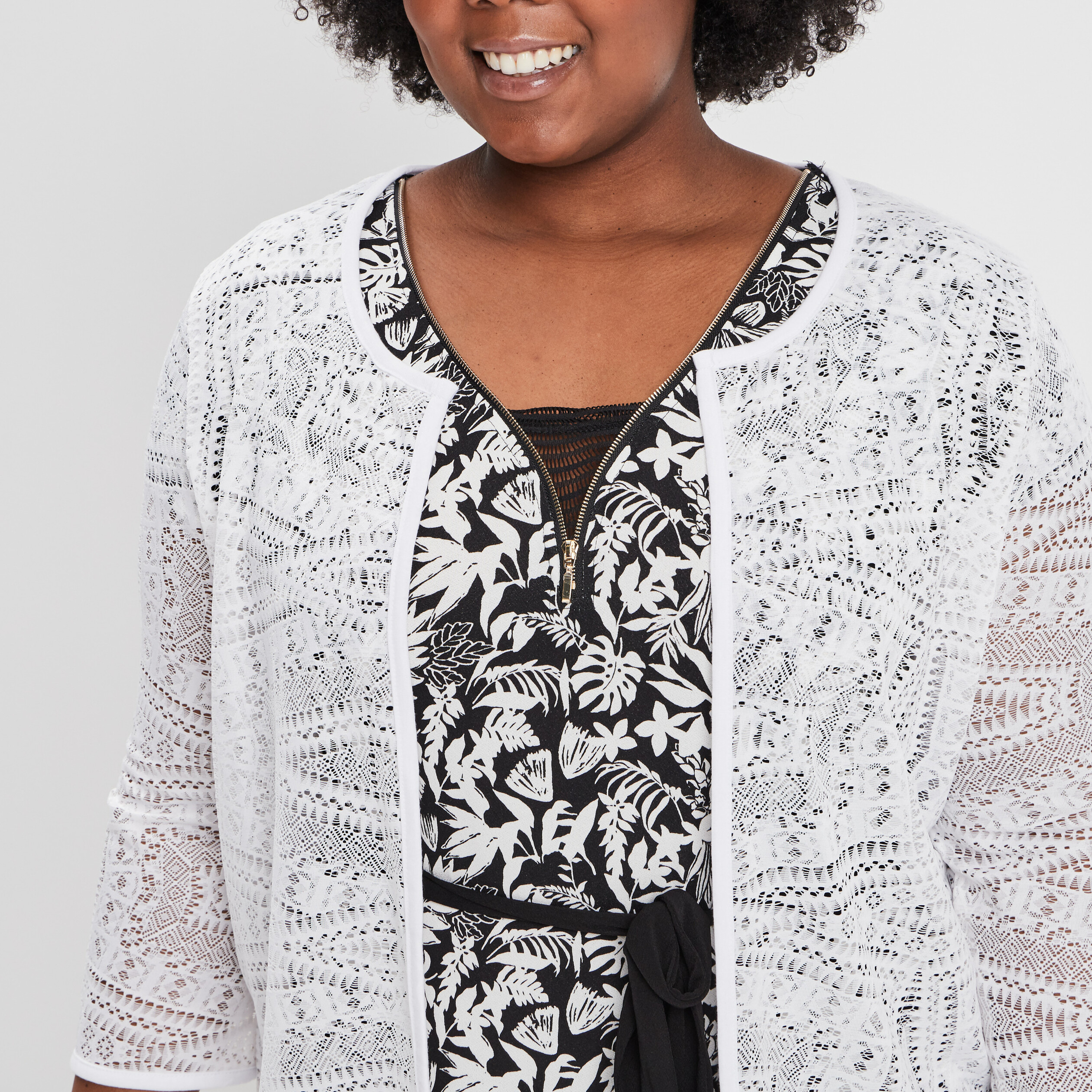 Gilet manches 3 4 ivoire femme grande taille | La Halle