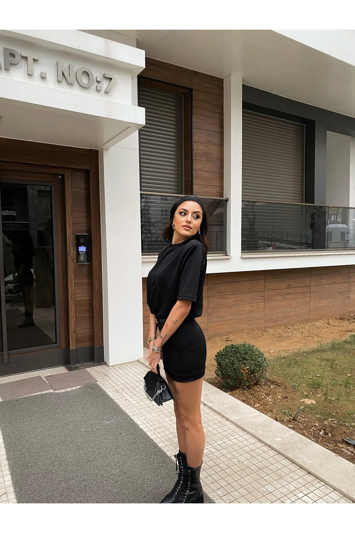 MEECY  Schwarzes Lycra-T-Shirt-Kleid für Damen