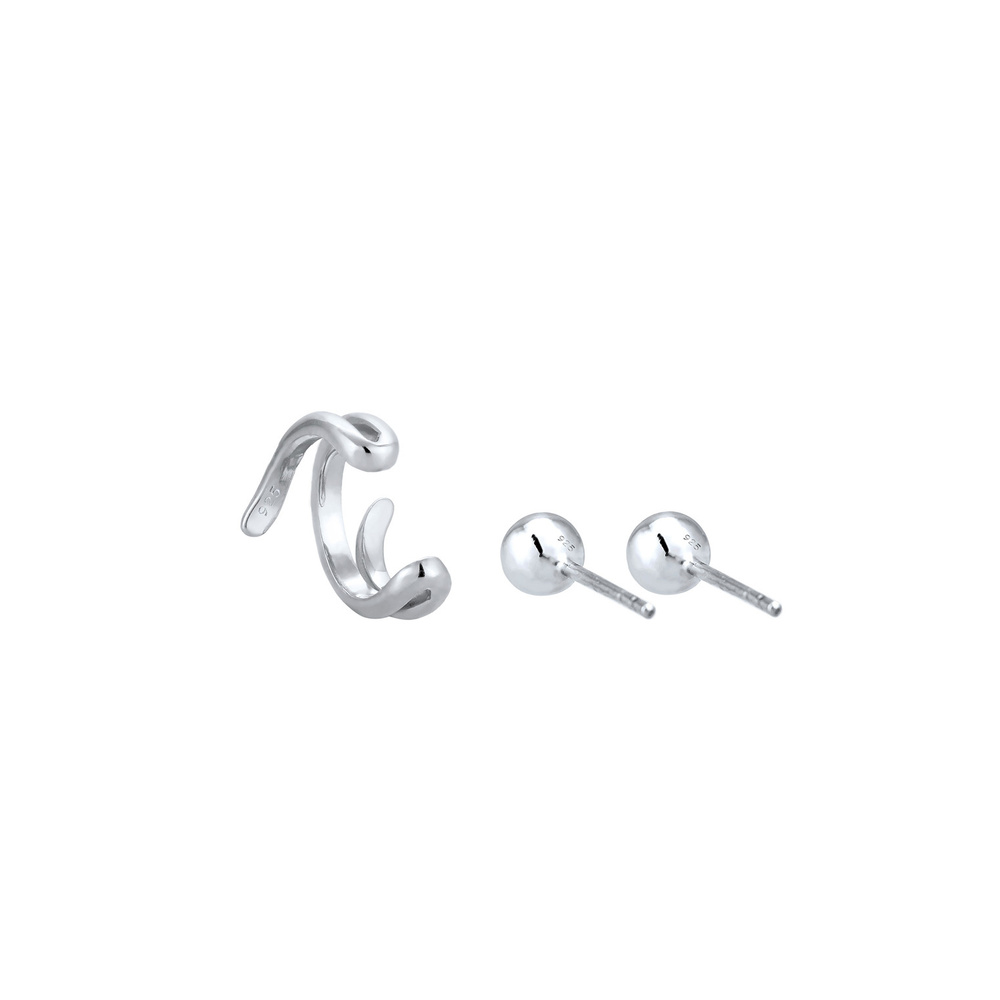 Elli Elli Boucles d'Oreilles Set Earcuff Minimal Basic Clous d'Oreille Femme - (925/10 Boucles d'oreilles