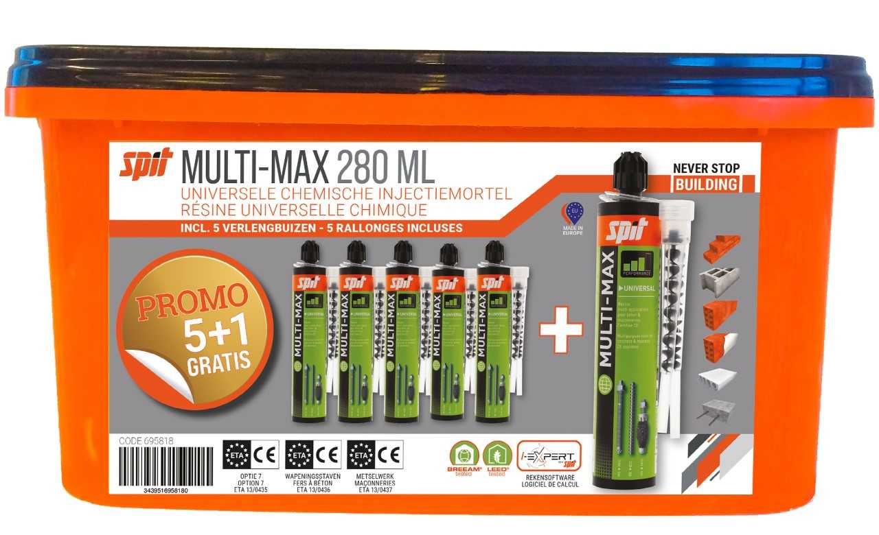 Spit Bevestiging 695818 Multimax 280 ML mélange chimique 5+1 en amidonnier