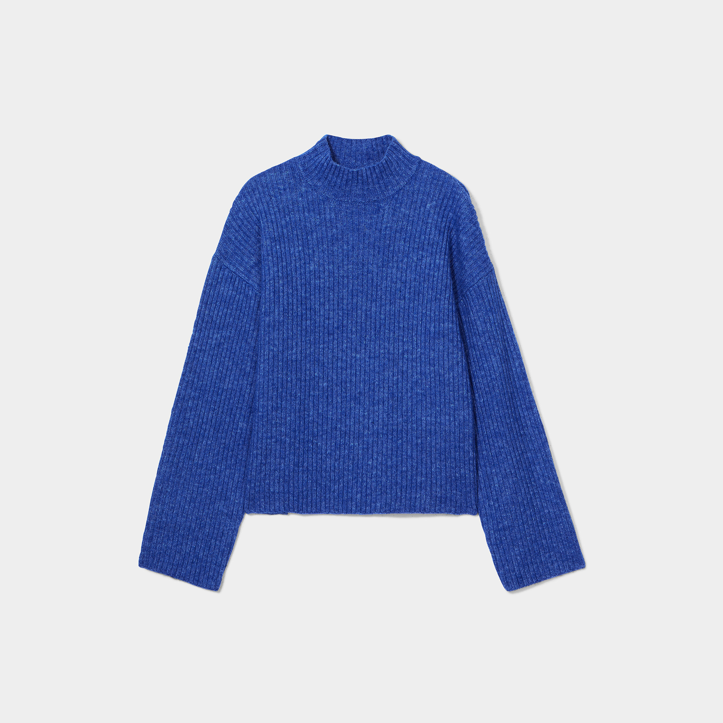 Pull côtelé col montant manches longues bleu electrique femme | La Halle