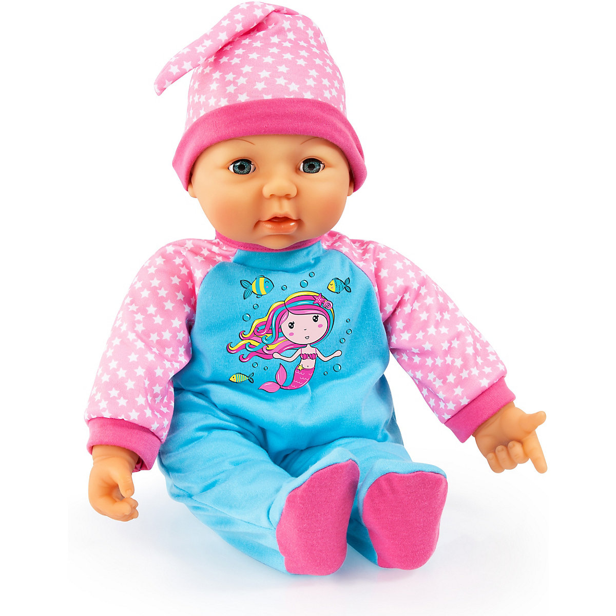 Kleider für Puppen 40-46 cm: 2-tlg. - Strampler + Mütze, blau/rosa