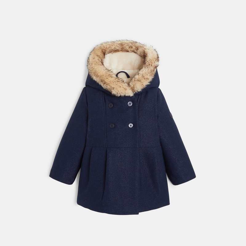 Manteau de ville pailleté fourré bleu bébé fille