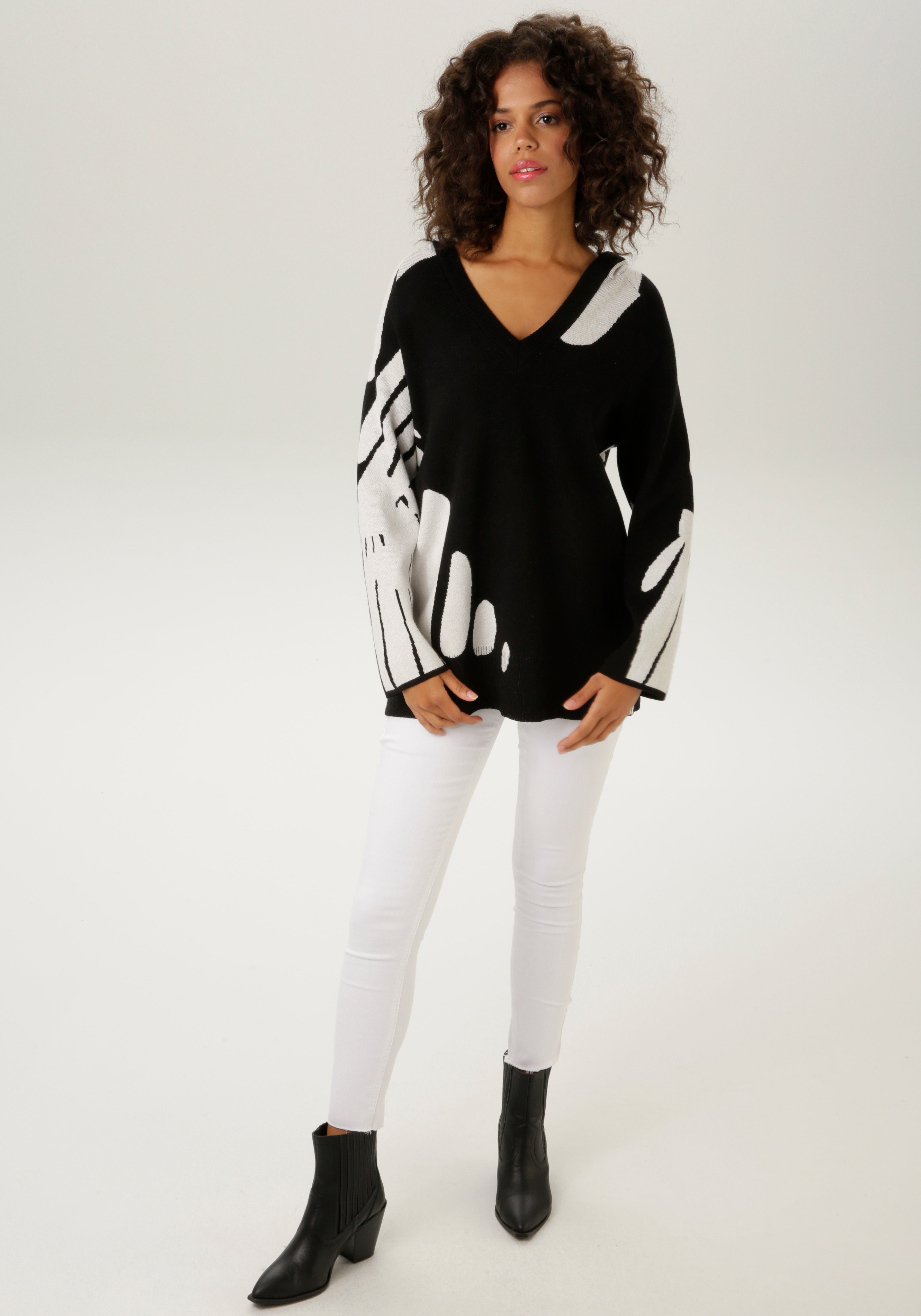 Aniston CASUAL Strickpullover mit Kapuze und V-Ausschnitt - NEUE KOLLEKTION