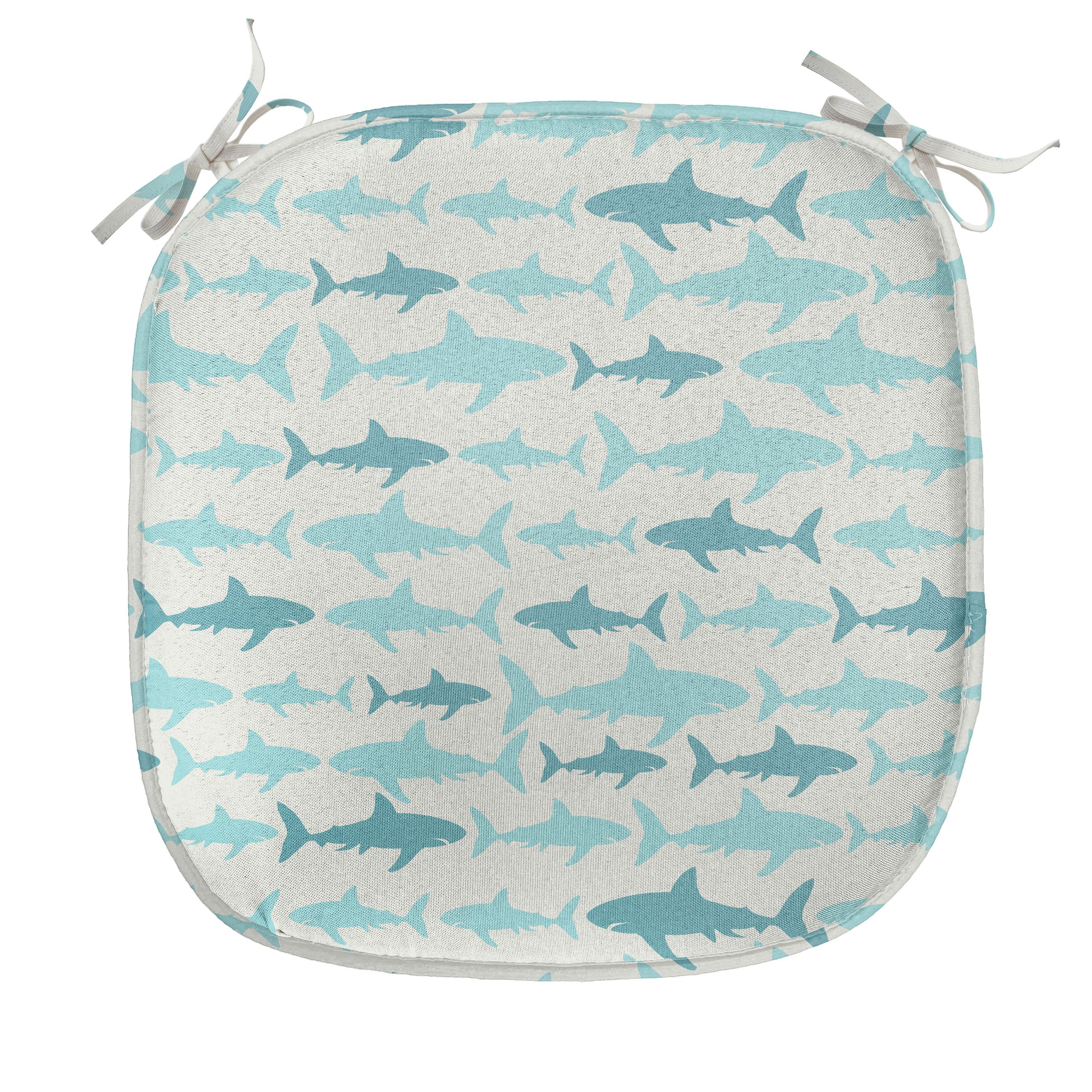 Abakuhaus Stuhlkissen Dekoratives wasserfestes Kissen mit Riemen für Küchensitze, Ozean Schwimmen Sharks in Sea
