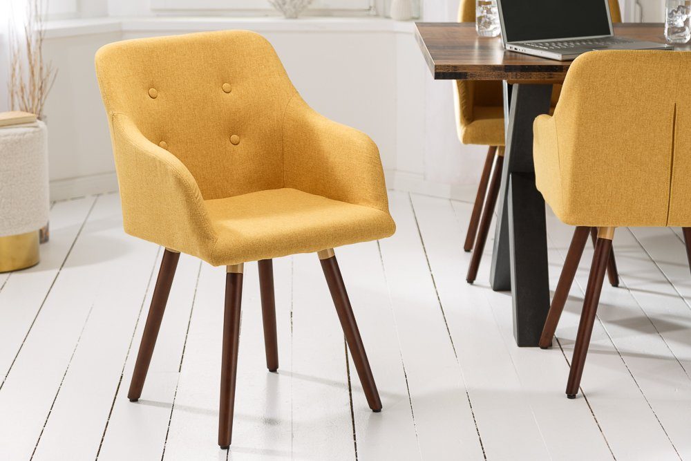 riess-ambiente Polsterstuhl SCANDINAVIA MEISTERSTÜCK senfgelb / braun (Einzelartikel, 1 St), Esszimmer · Webstoff · Massivholz · mit Armlehne · Retro Design
