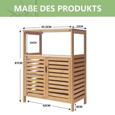 WAOHO Badkommode Badezimmerschrank Bambus, Sideboard Wohnzimmer, Schließfach 65X87X33cm, Abnehmbare Partition