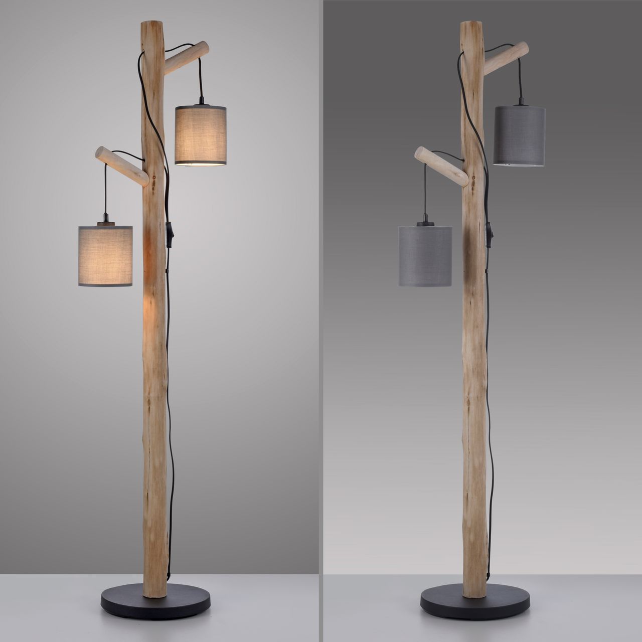 JUST LIGHT Stehleuchte GREEN TRIBU, 2x E27/10,00Watt max., Eukalyptusholz, Taupe