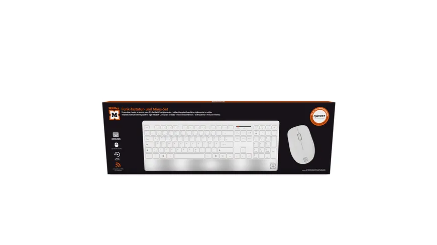 Müller Funk-Tastatur- und Maus-Set, Highline Serie, QWERTZ (DE/AT), weiß/silber