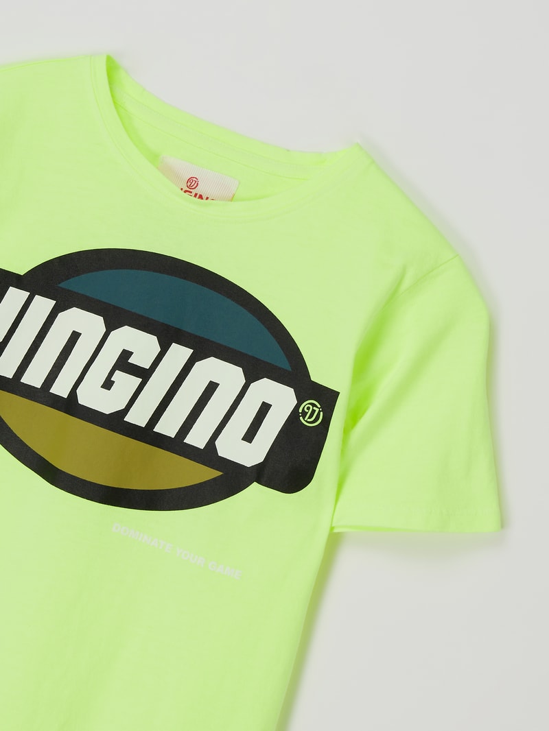 T-Shirt aus Baumwolle Modell 'Hufo' in neon gelb