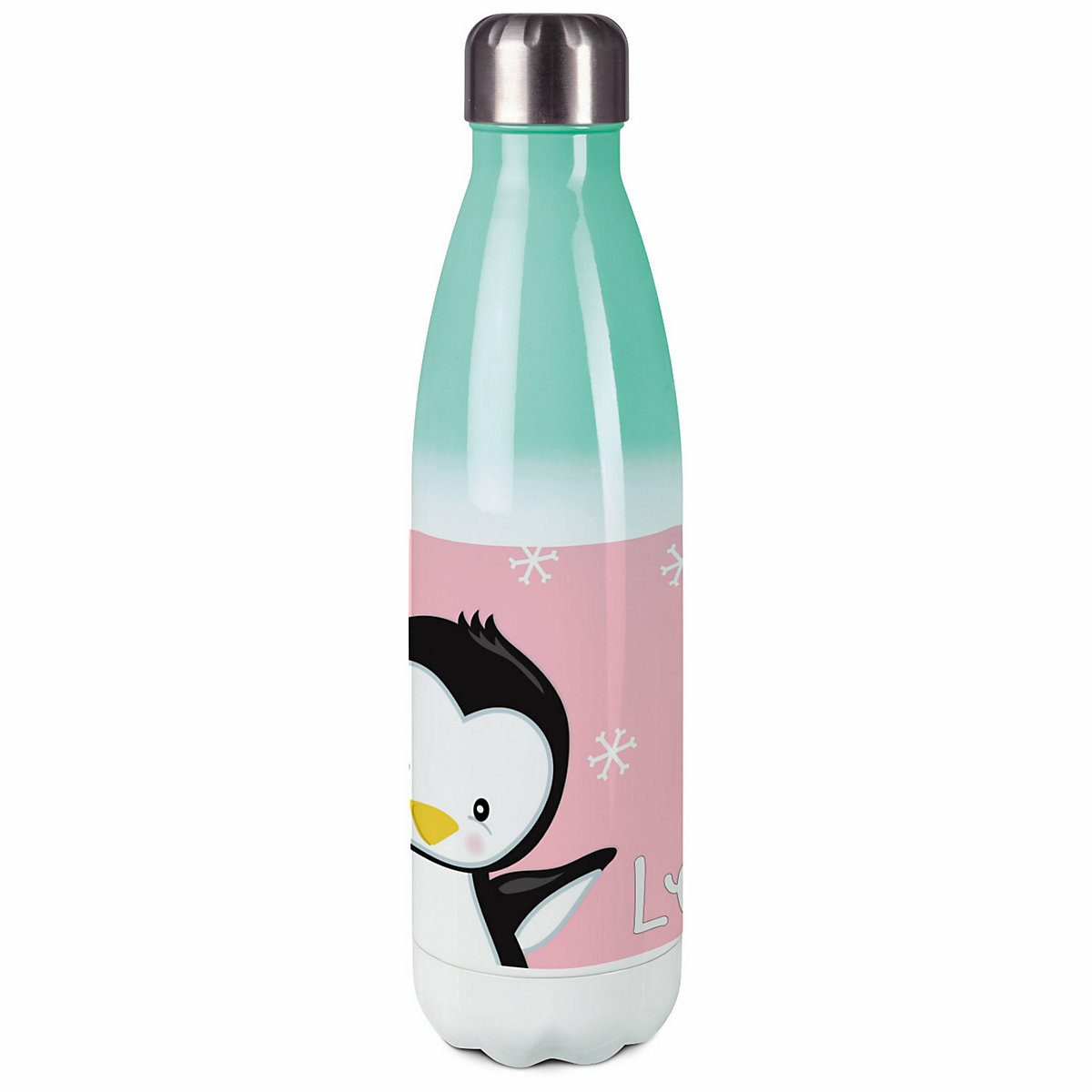 Edelstahl Kinder Thermoflasche / Trinkflasche bunt Pinguin Farbe rosa Spülmaschinenfest, Auslaufsicher, Bruchfest, Doppelwandig, Für Heißgetränke geeignet, Mit Deckel, Isoliert