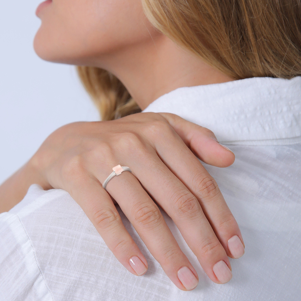 Elli PREMIUM Elli PREMIUM Bague Femme carré solitaire avec pierre précieuse de quartz en argen Bague