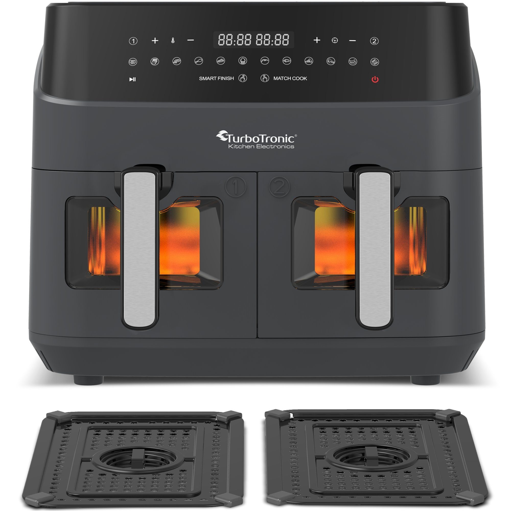 TurboTronic by Z-Line Heißluftfritteuse XXL Doppelkammer 2x 4,5 Liter, 50°C - 200°C, Power, dual, Camping, 1600 W, Fritteuse ohne Fett, digitaler doppel Airfryer Fettfrei