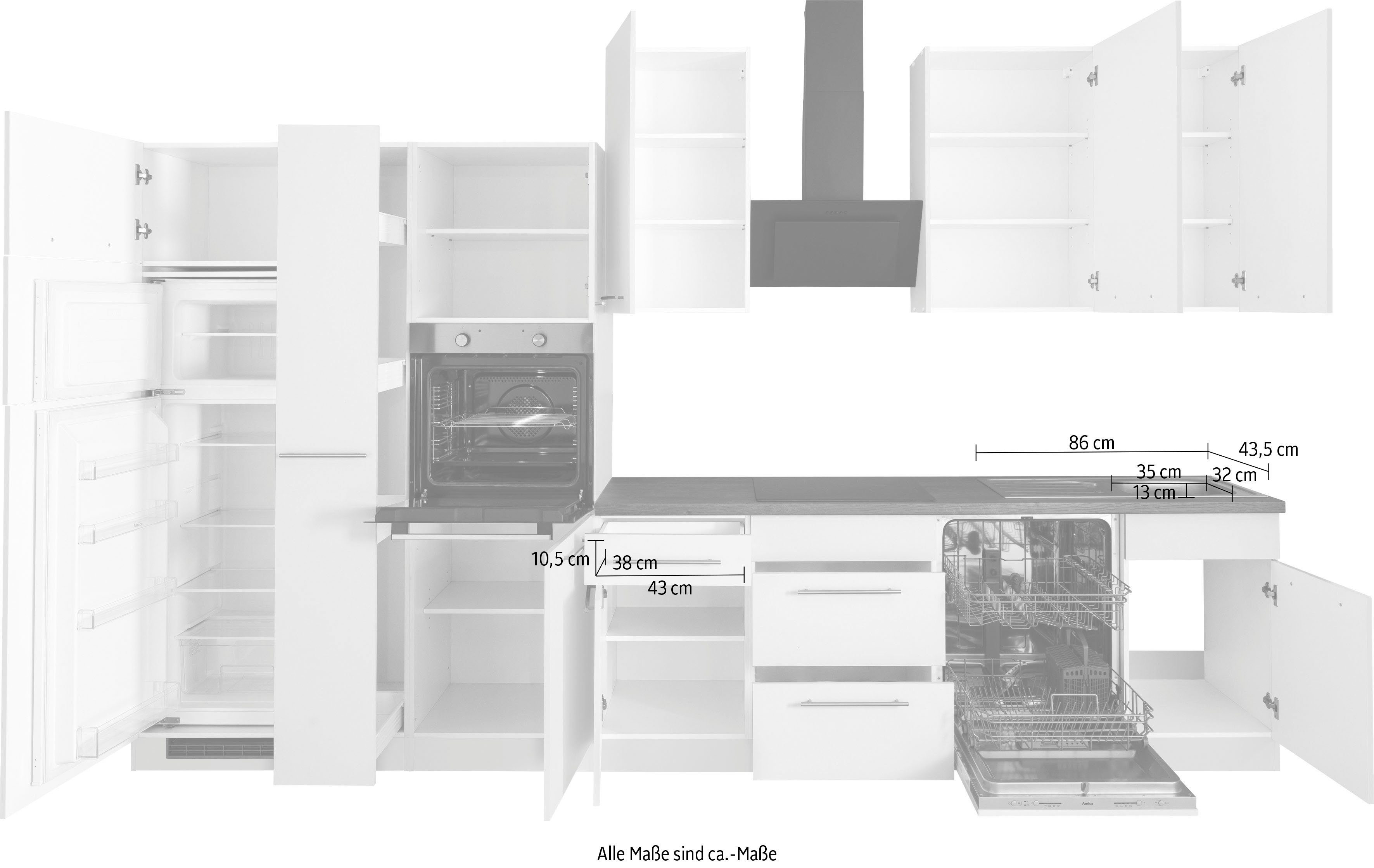 wiho Küchen Küchenzeile Unna, mit E-Geräten, Breite 370 cm