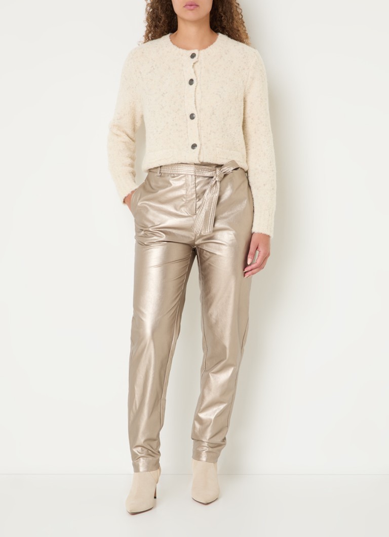 Blugi skinny din piele ecologică de culoarea espresso, cu talie înaltă și curea legată.
