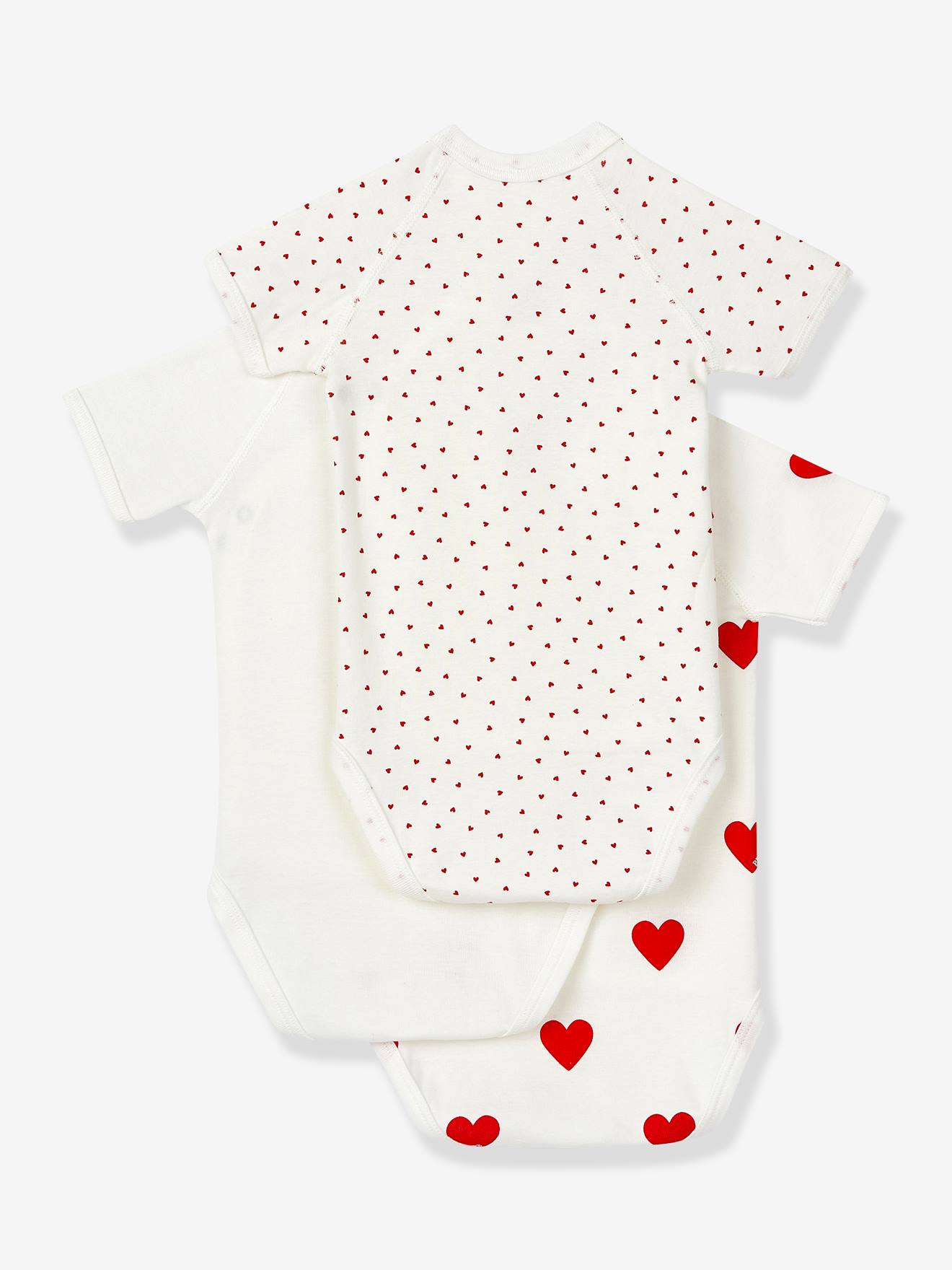 Petit Bateau 3er-Pack Baby Wickelbodys aus Bio-Baumwolle Oeko-Tex PETIT BATEAU - weiß+bedruckt+herzen