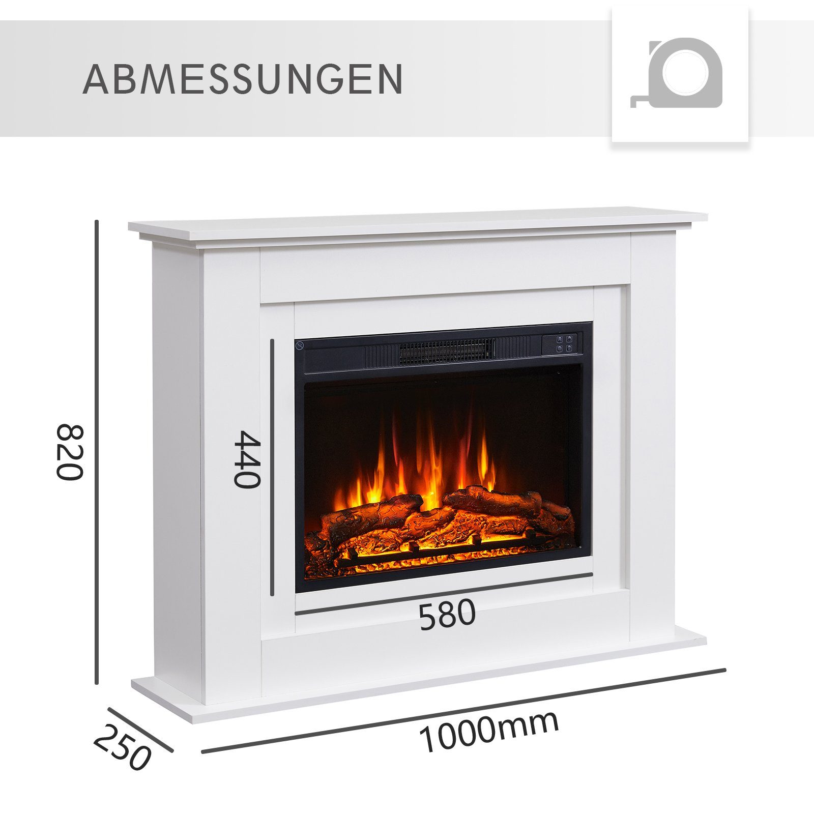 Balderia Elektrokamin Finn, Standkamin mit Heizung 2000W, 3D-Flammeneffekt, Fernbedienung, Timer, Thermostat