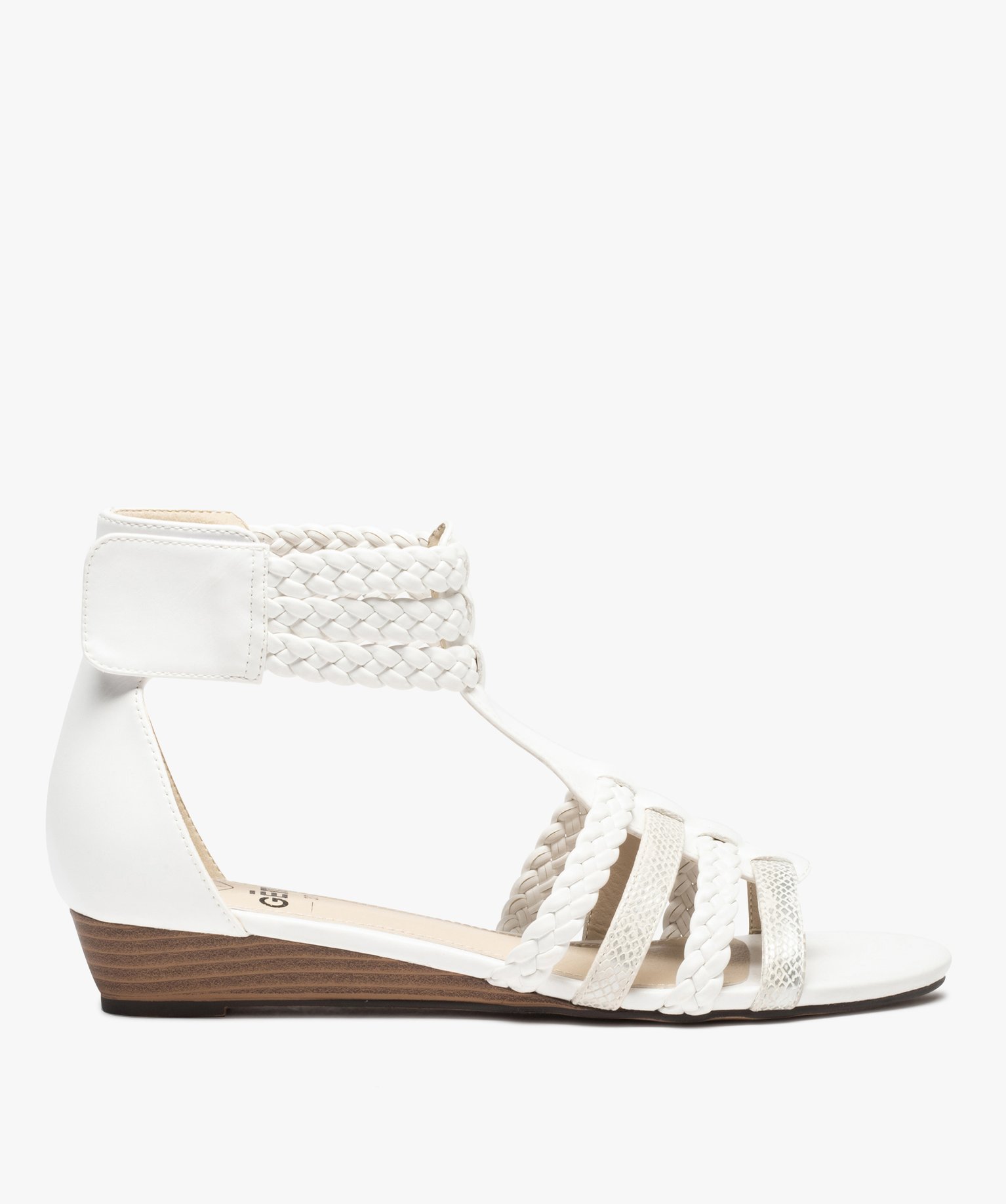 Sandales femme avec brides tressées autour de la cheville blanc | GEMO
