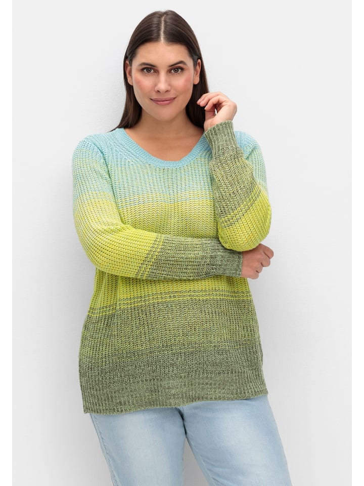 sheego Rippstrickpullover in grün meliert günstig kaufen